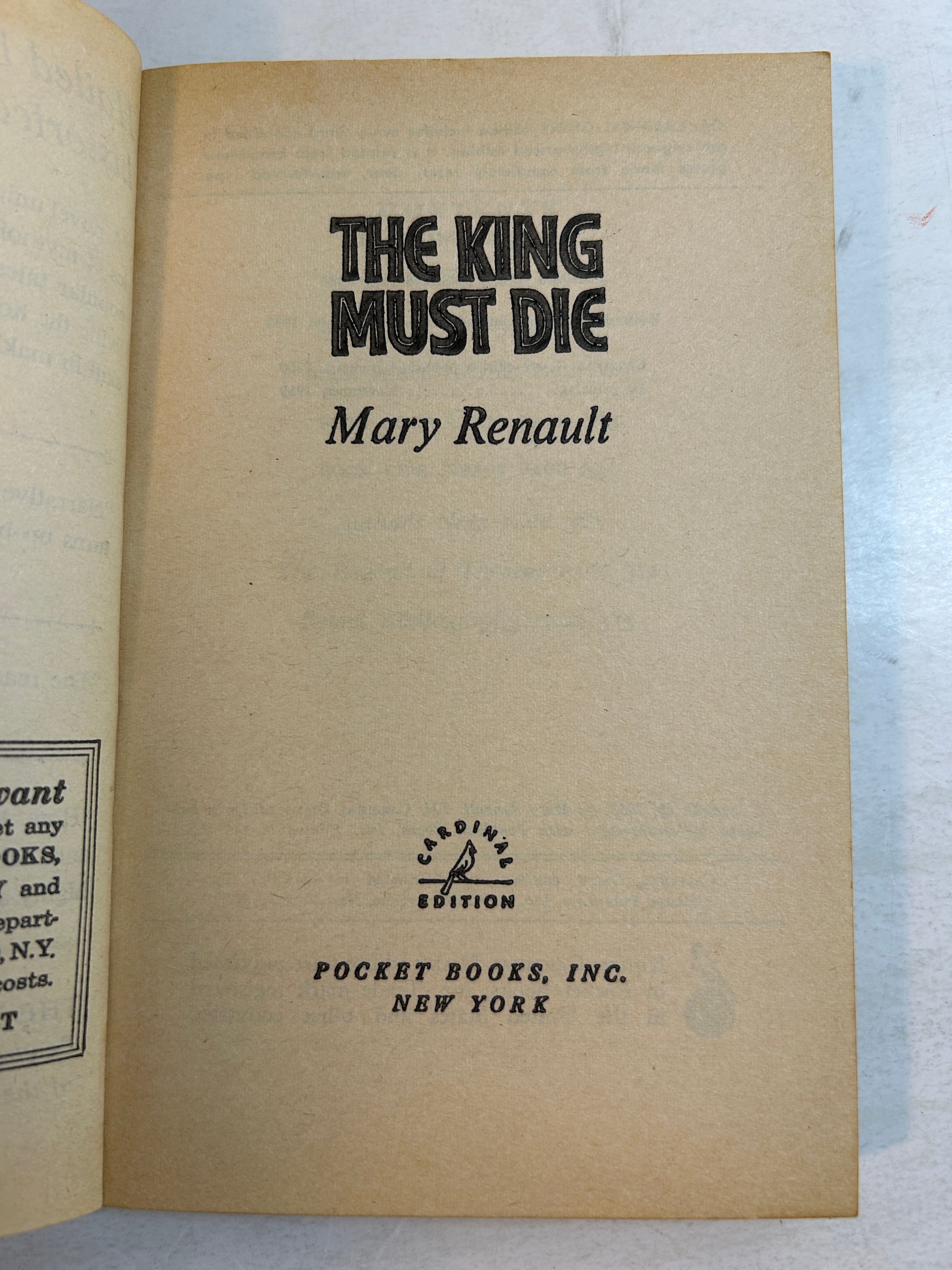 The King Must Die by Mary Renault 1st Printing Pocket Book 1959 SC