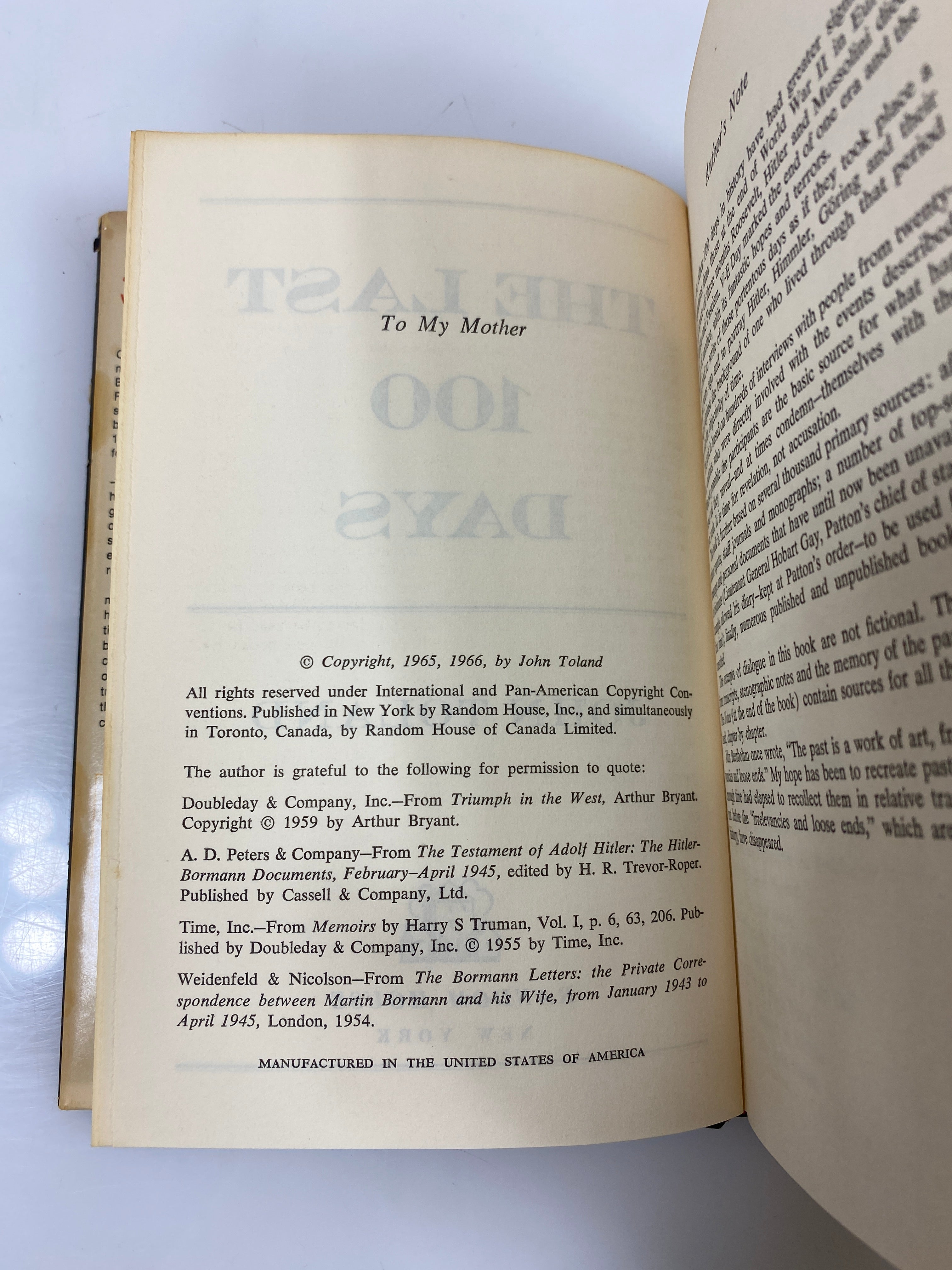 The Last 100 Days by Toland Random House 1966 HCDJ