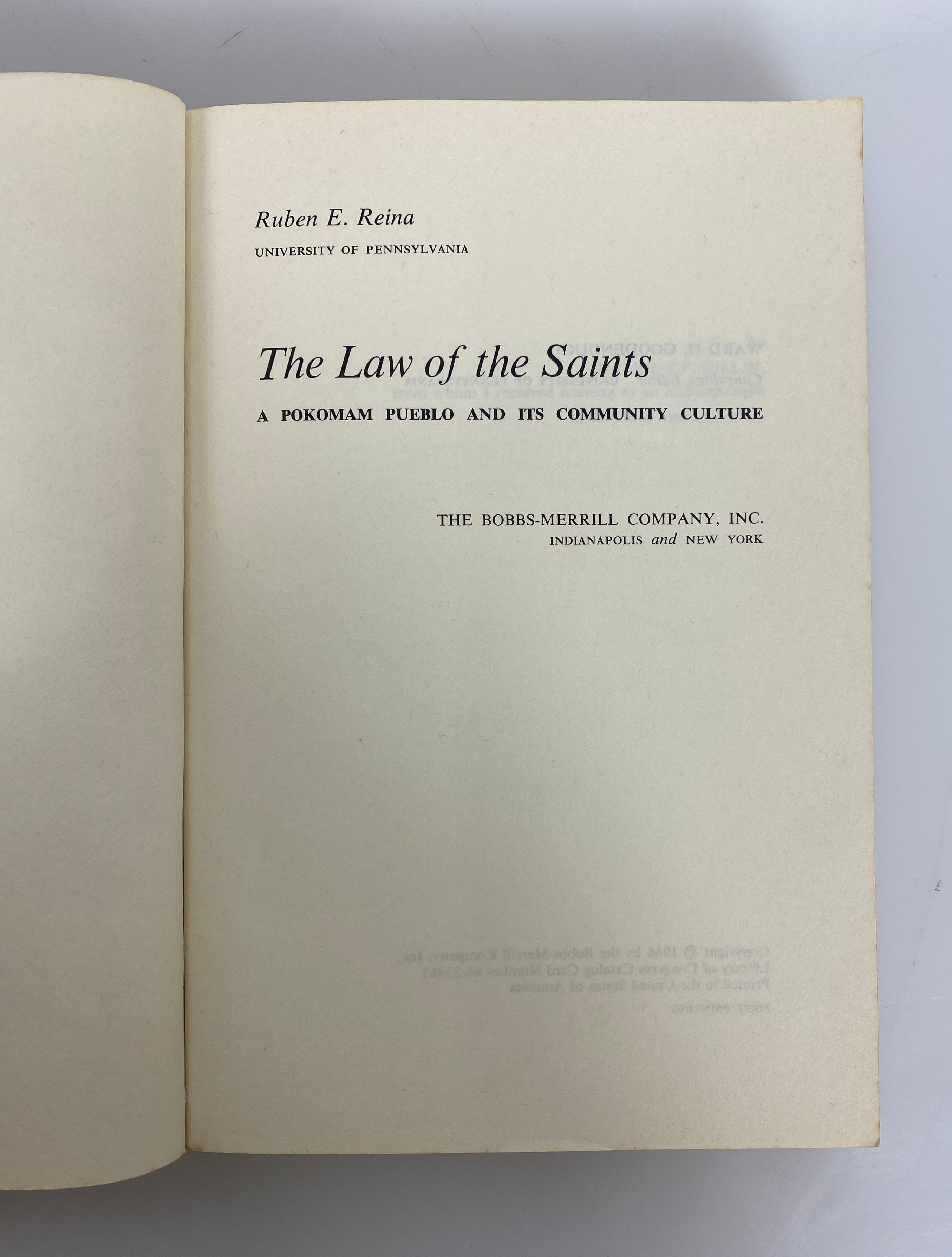 The Law of the Saints by Ruben E. Reina 1966 First Printing Vintage SC