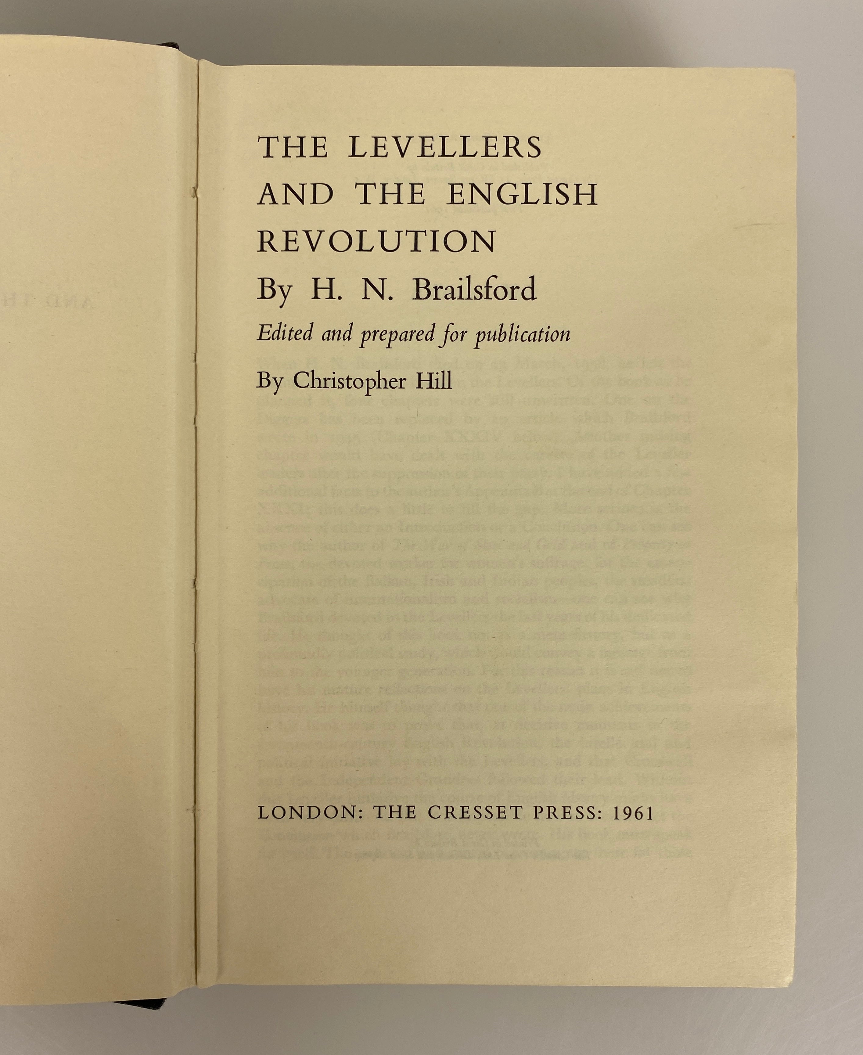 The Levellers & the English Revolution by Brailsford 1961 1st Ed Ex-Library HC