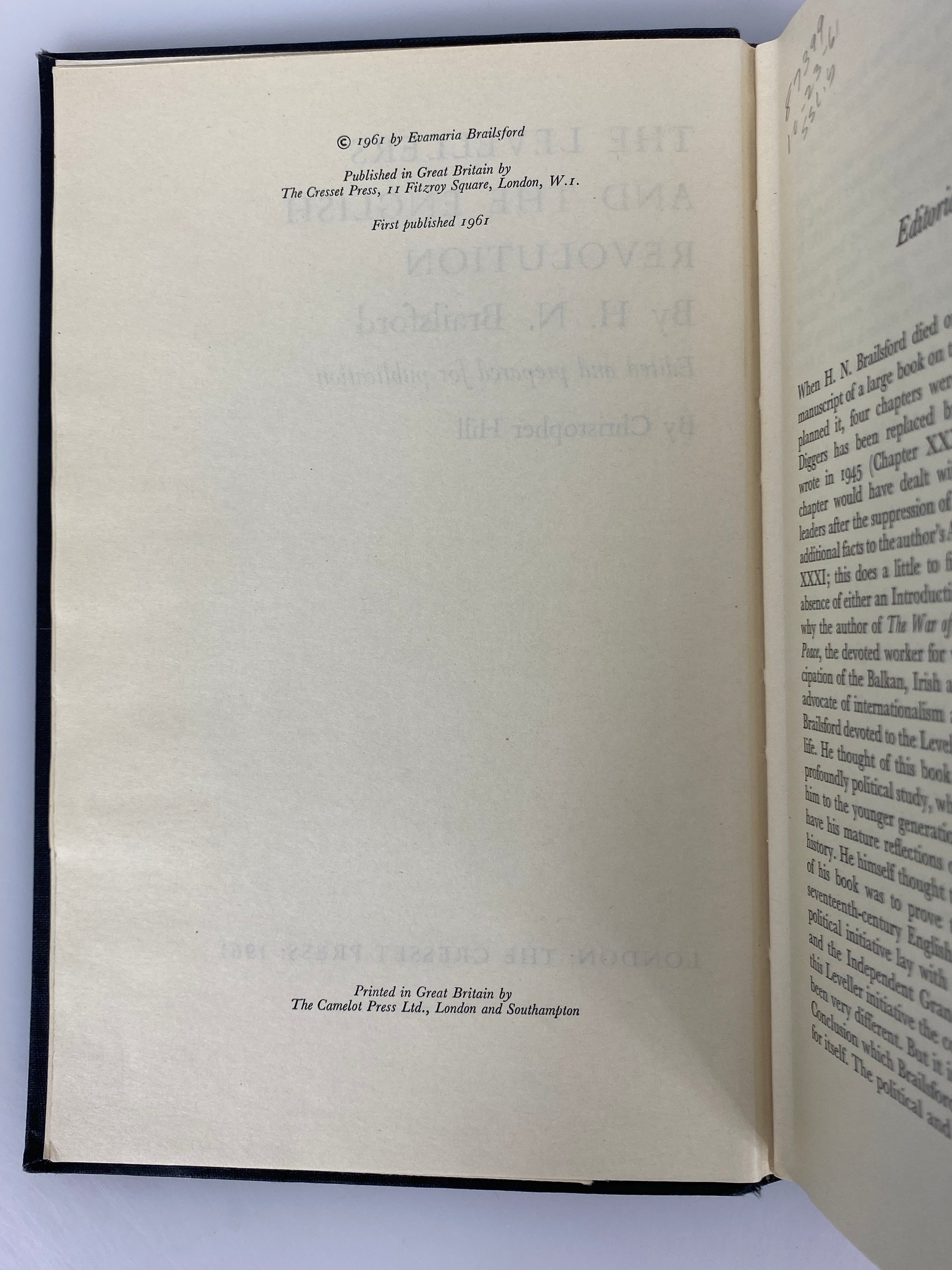 The Levellers & the English Revolution by Brailsford 1961 1st Ed Ex-Library HC