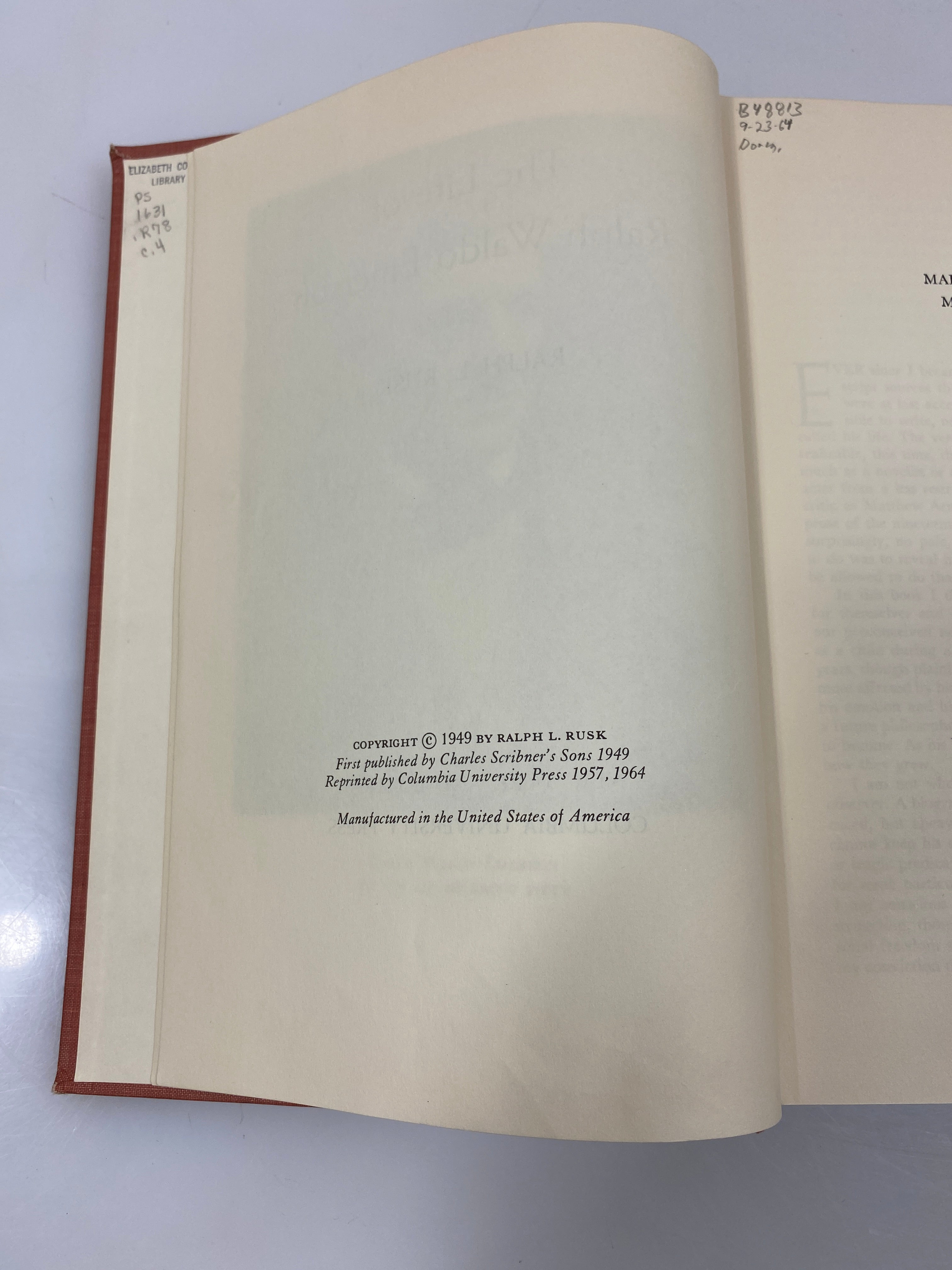 The Life of Ralph Waldo Emerson by Rusk Ex-library 1949 HC