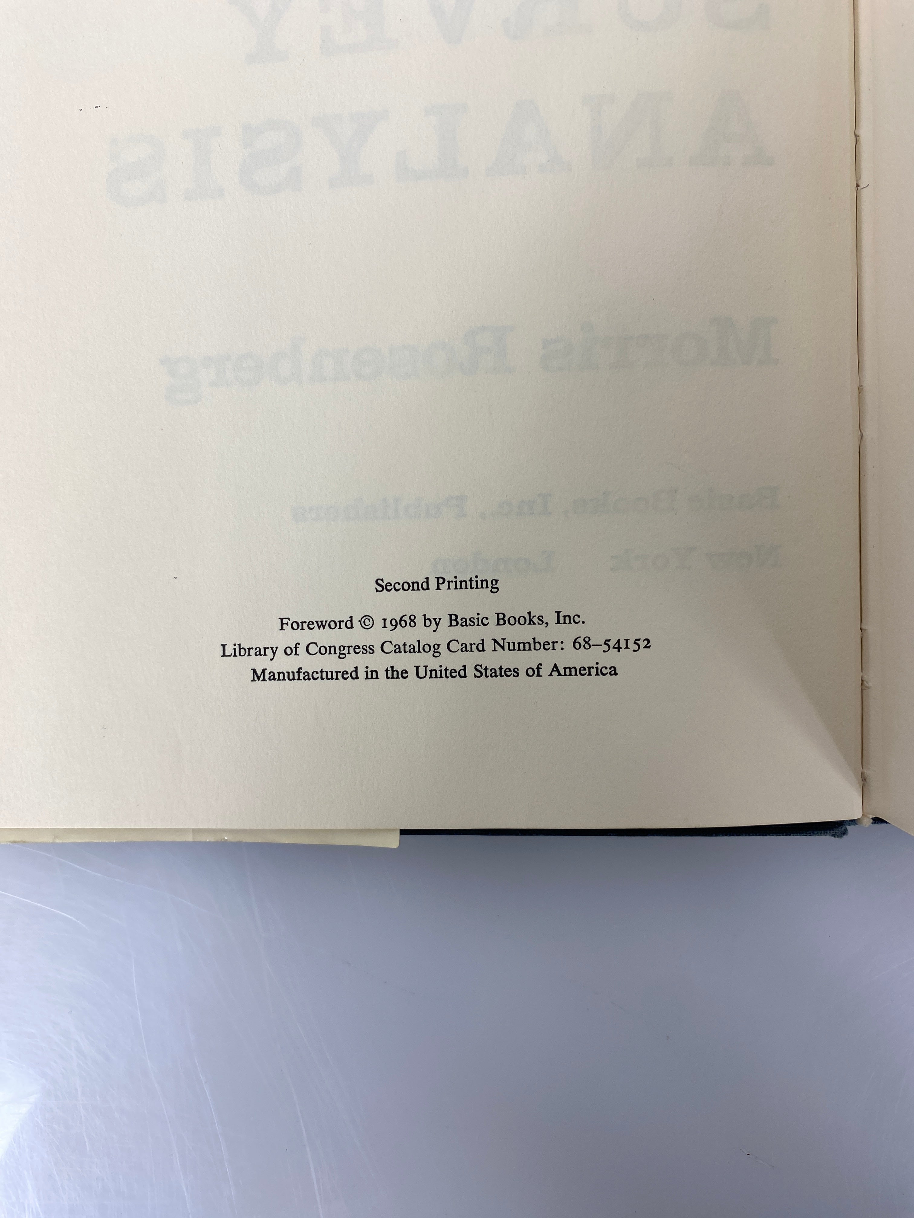 The Logic of Survey Analysis by Morris Rosenberg 1968 2nd Printing HC DJ