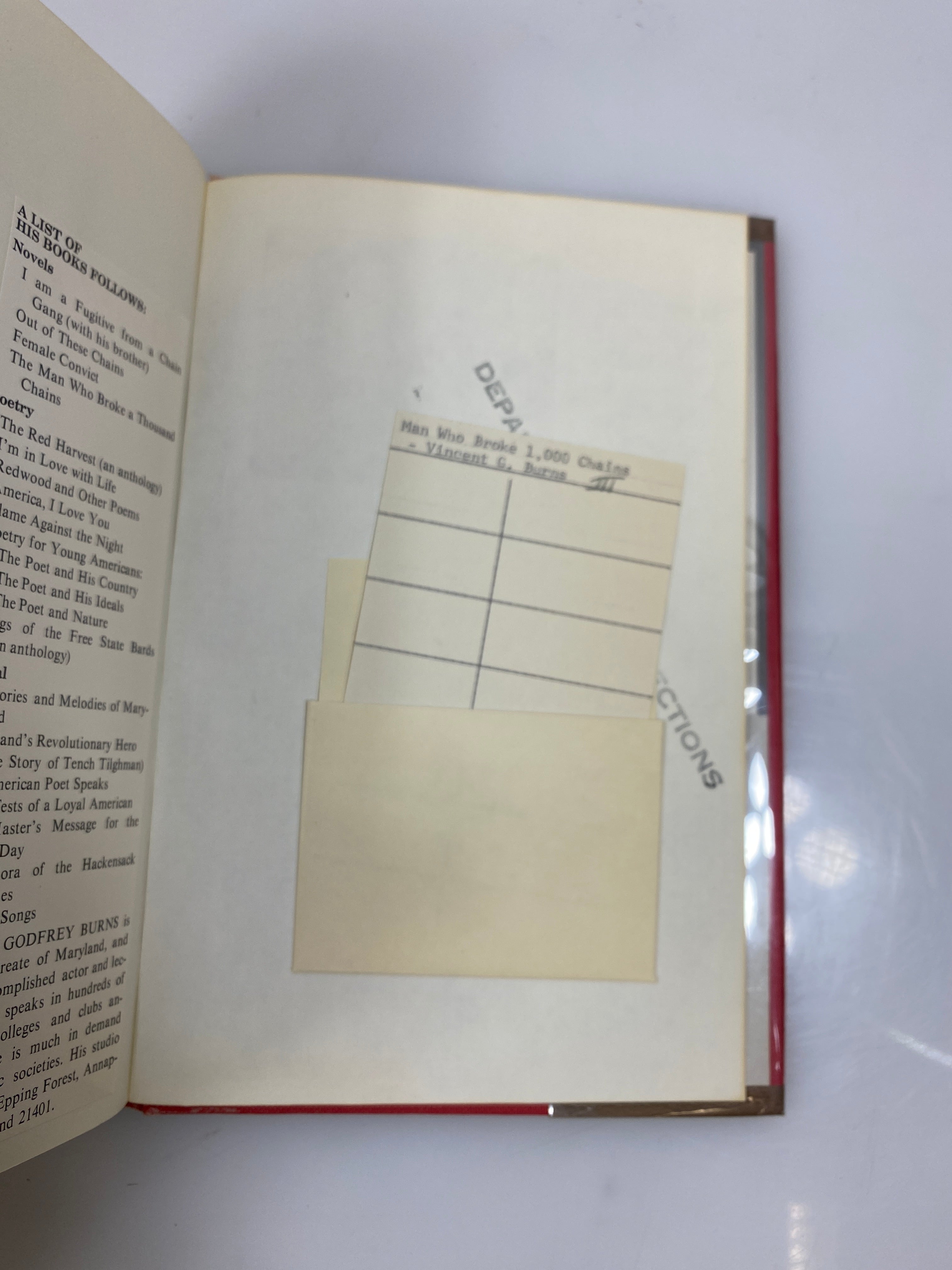 The Man Who Broke a Thousand Chains by Burns Ex-library 1968 HCDJ