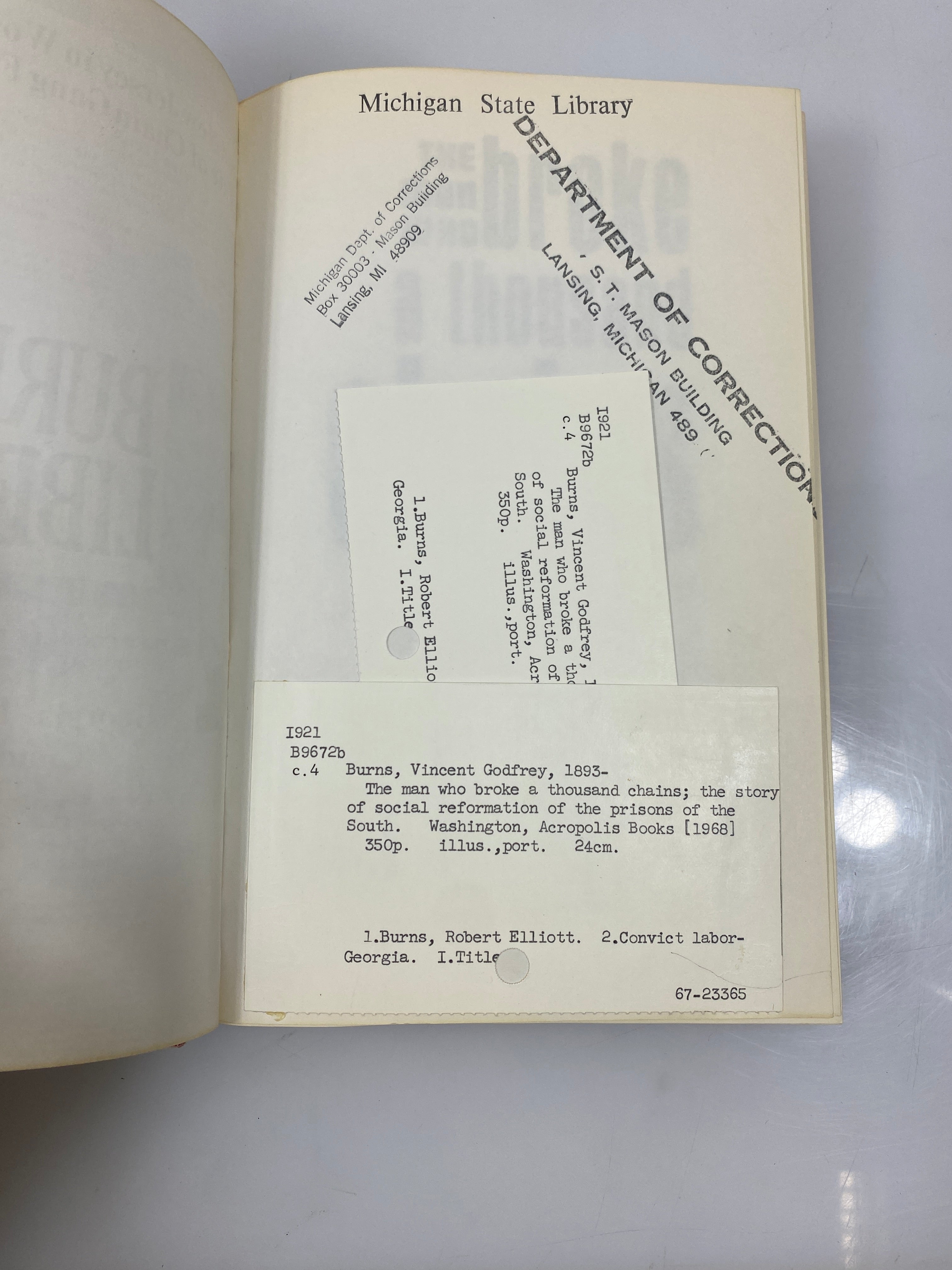 The Man Who Broke a Thousand Chains by Burns Ex-library 1968 HCDJ