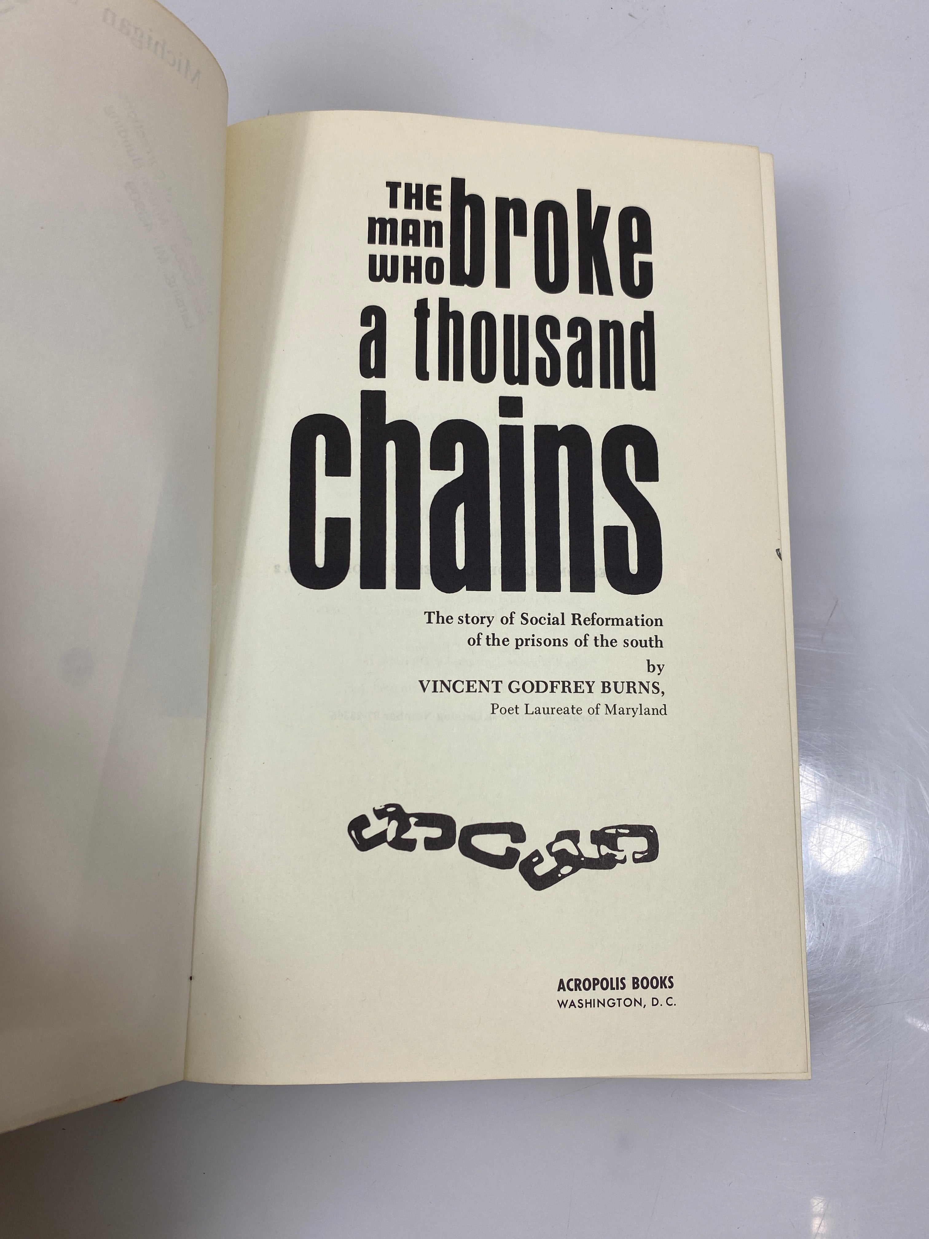 The Man Who Broke a Thousand Chains by Burns Ex-library 1968 HCDJ
