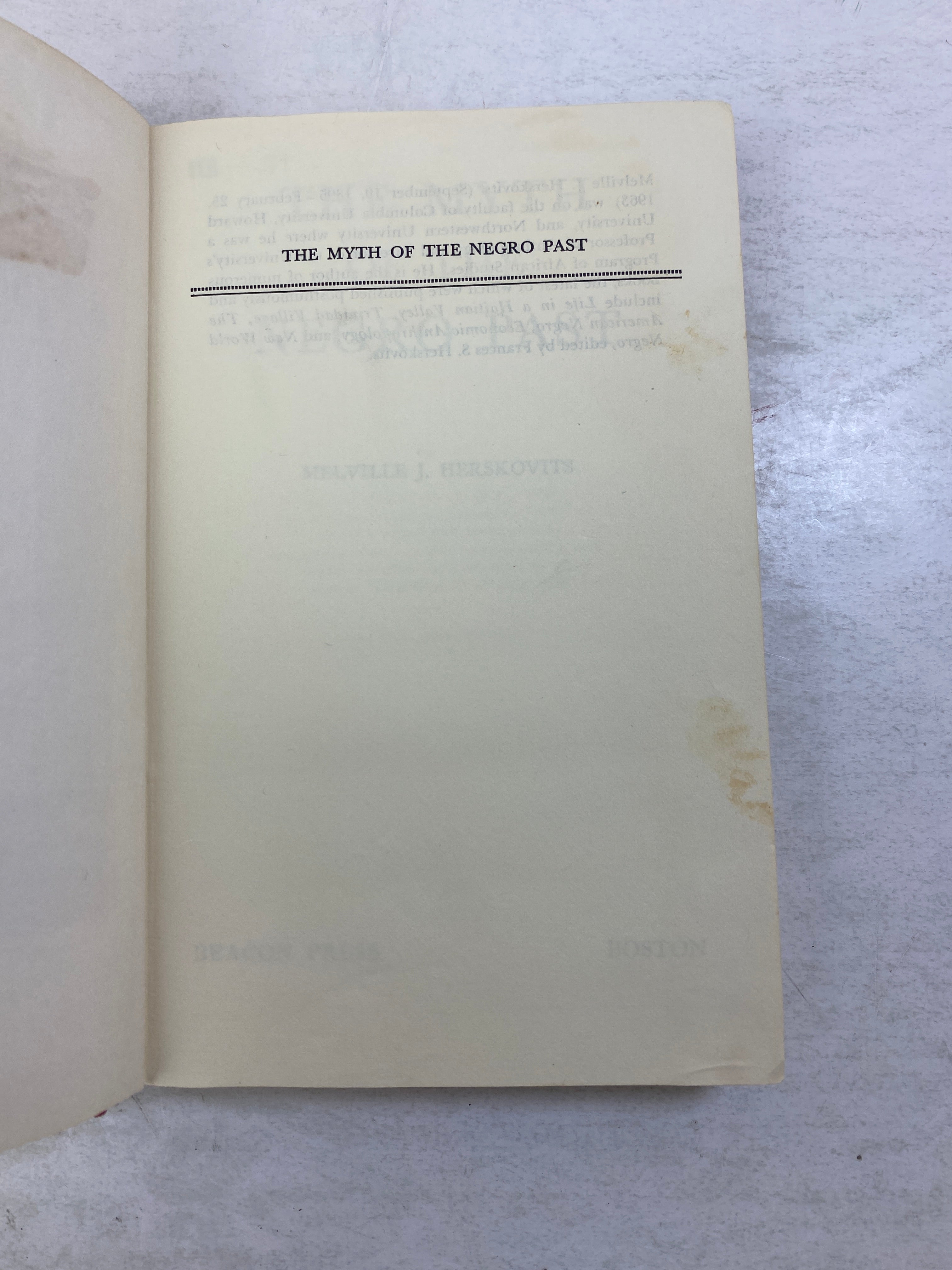 The Myth of the Negro Past Ex-library 1969 HC