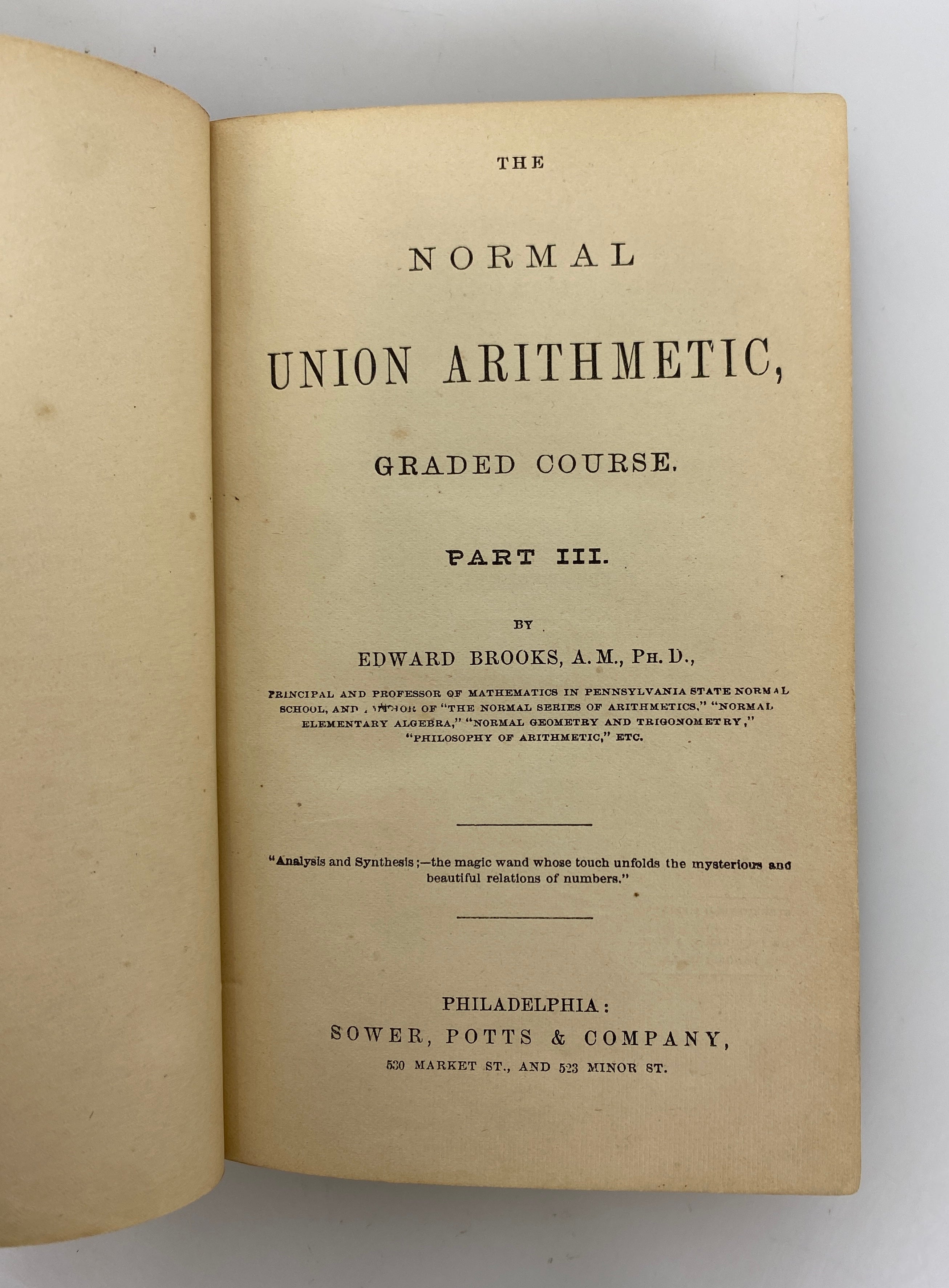 The Normal Union Arithmetic Part III by Edward Brooks 1877 Antique HC