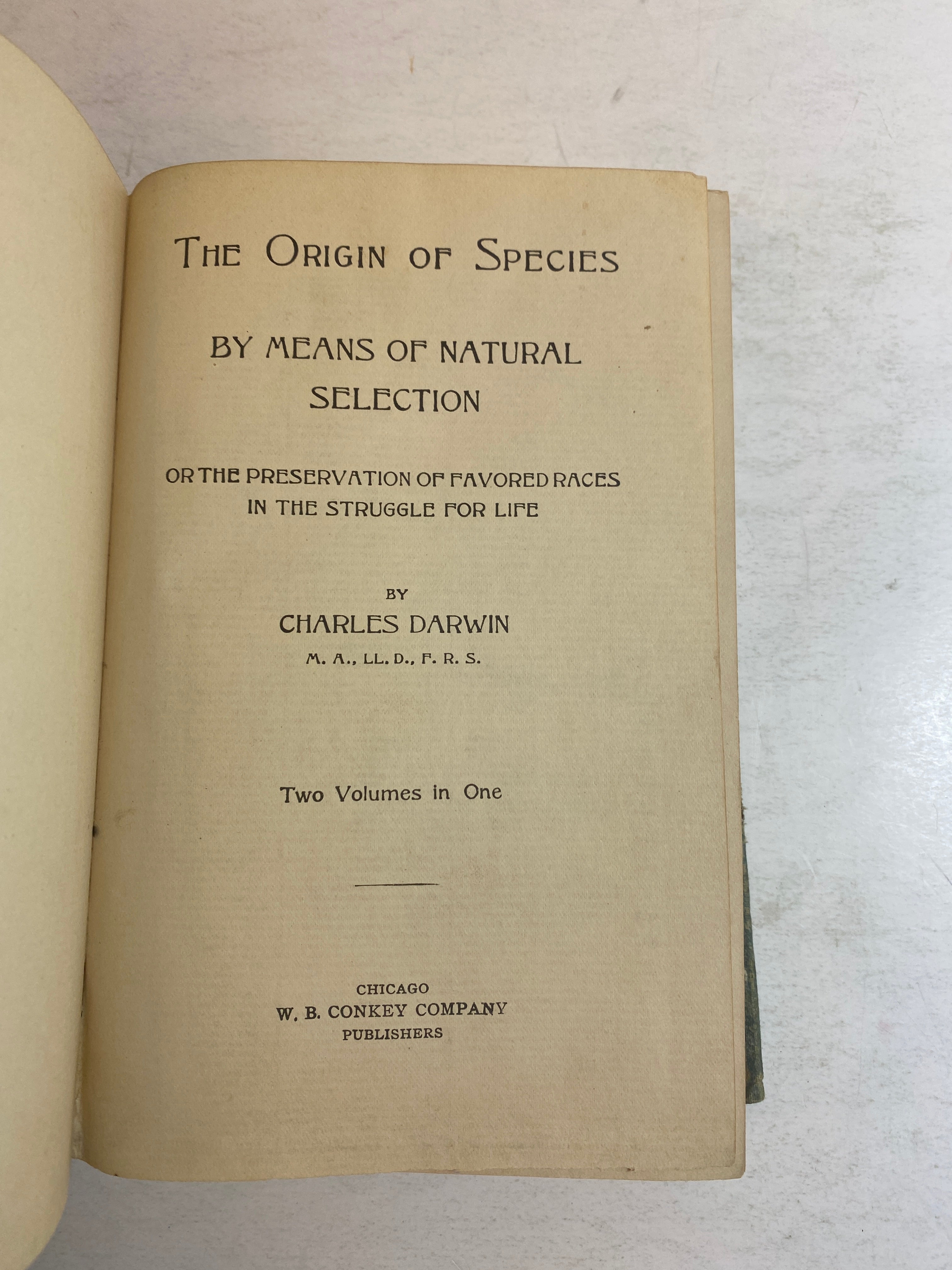 The Origin of Species Two Volumes in One Charles Darwin Antique HC c1900