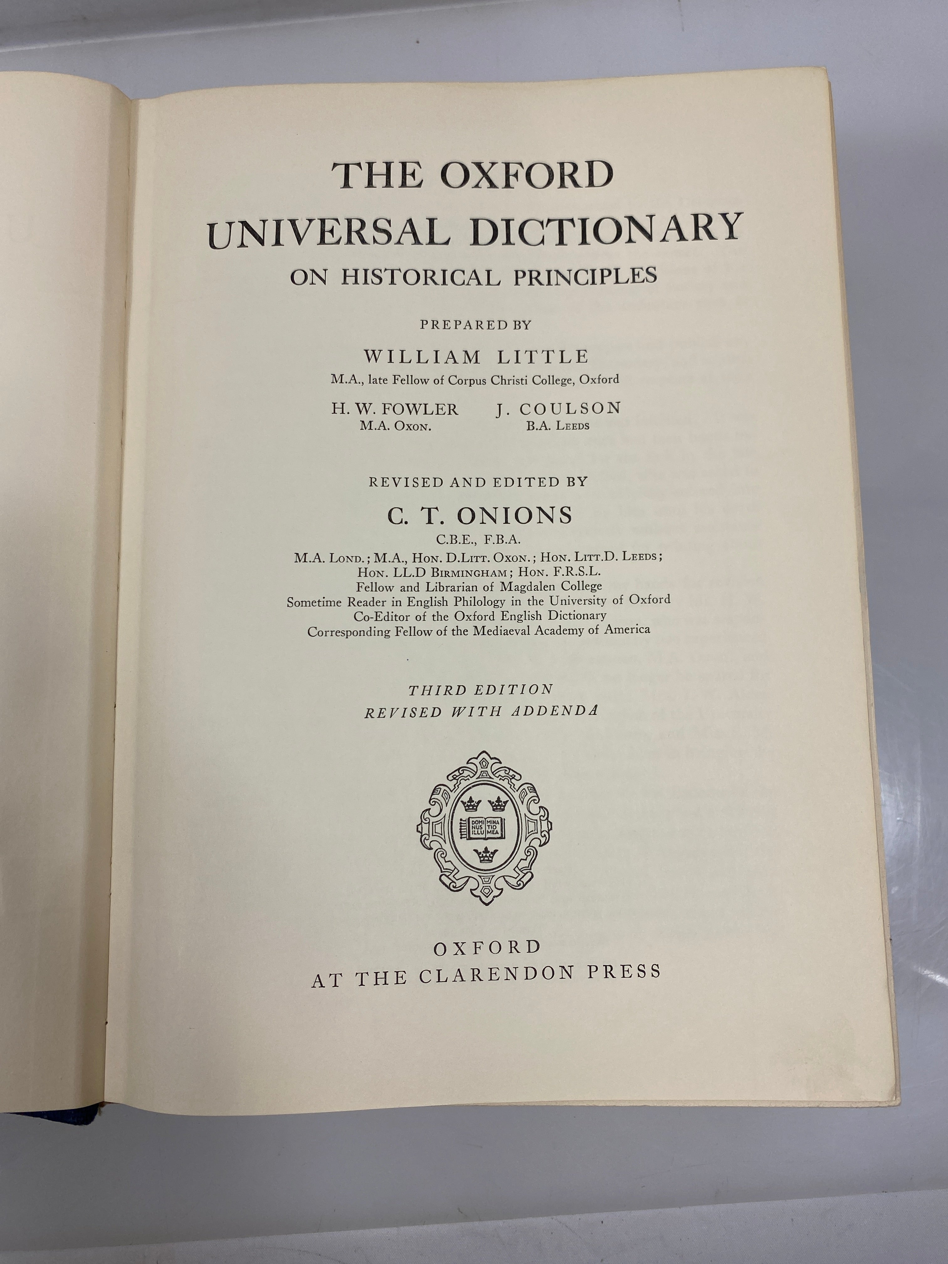 The Oxford Universal Dictionary on Historical Principles 3rd Ed. 1955 HC