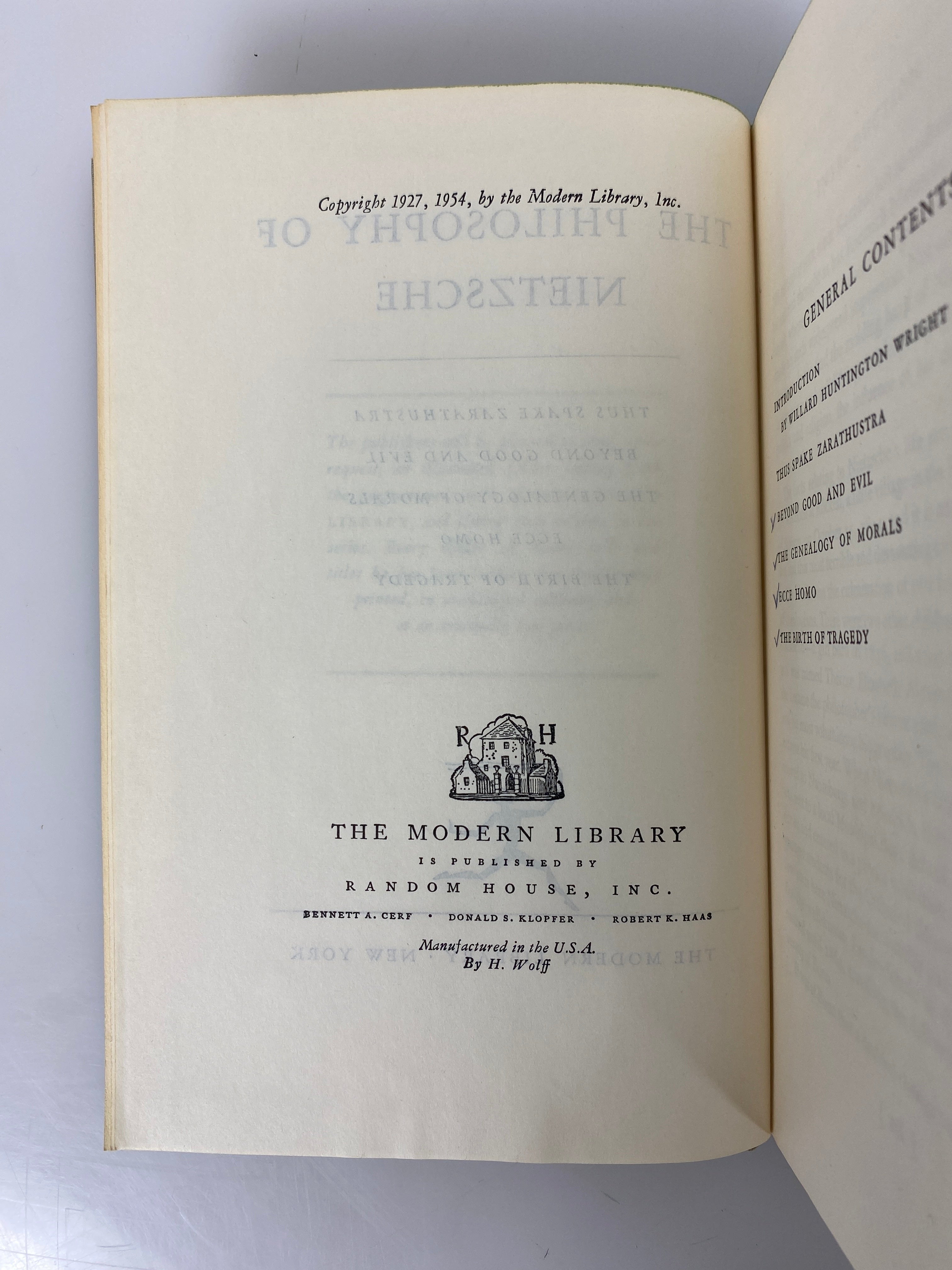 The Philosophy of Nietzsche 1954 The Modern Library HC