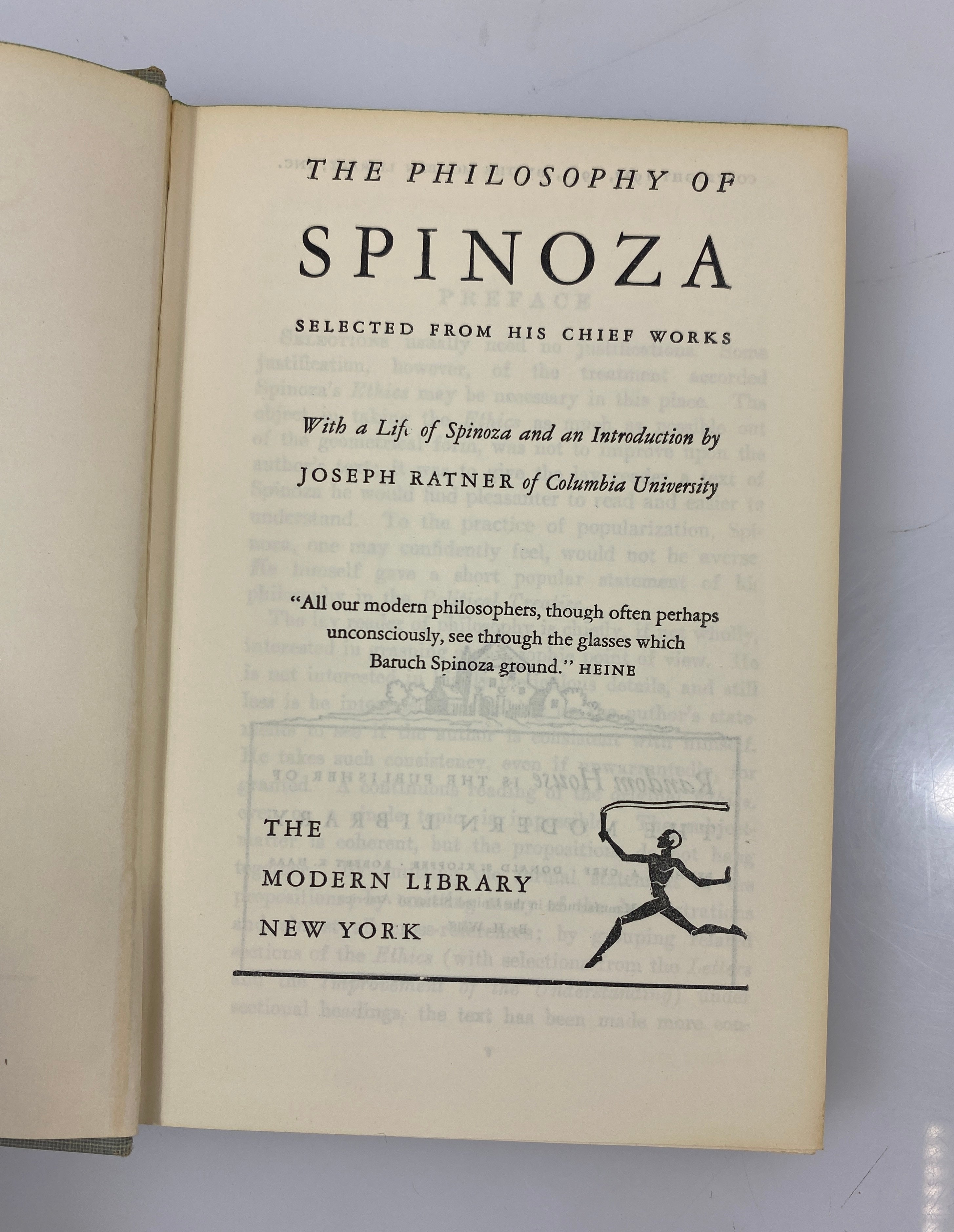 The Philosophy of Spinoza The Modern Library 1954 HCDJ