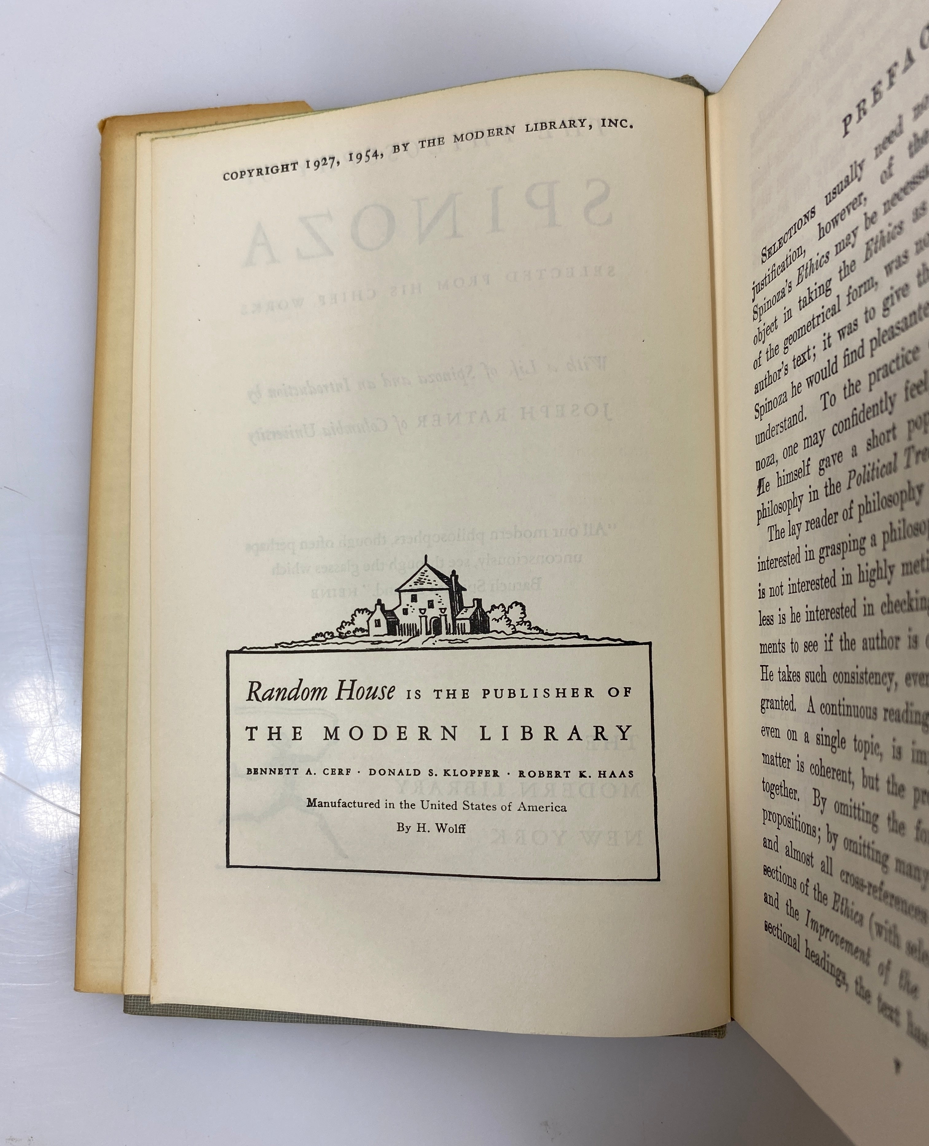 The Philosophy of Spinoza The Modern Library 1954 HCDJ