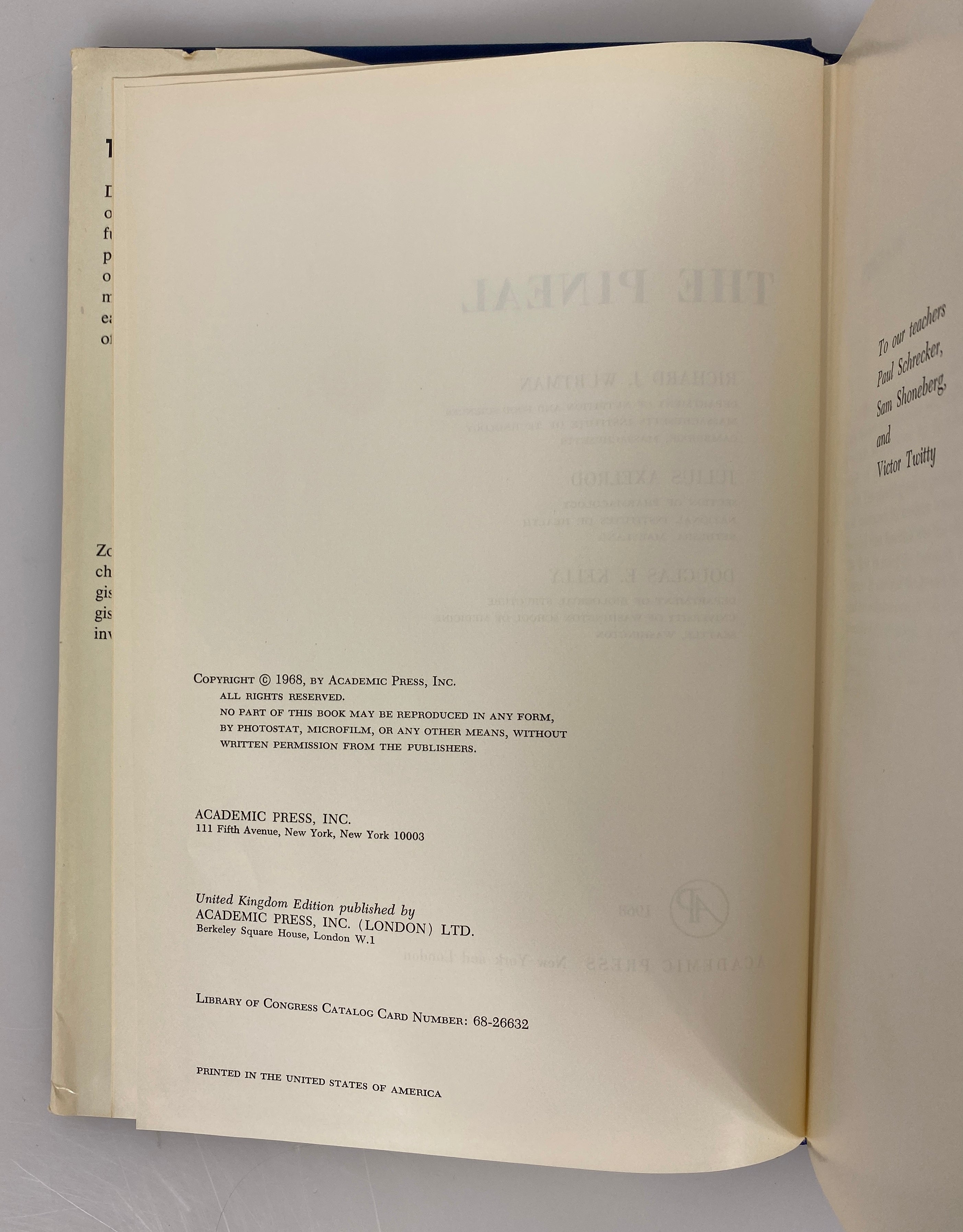 The Pineal by Wurtman/Axelrod/Kelly 1968 Academic Press HC DJ