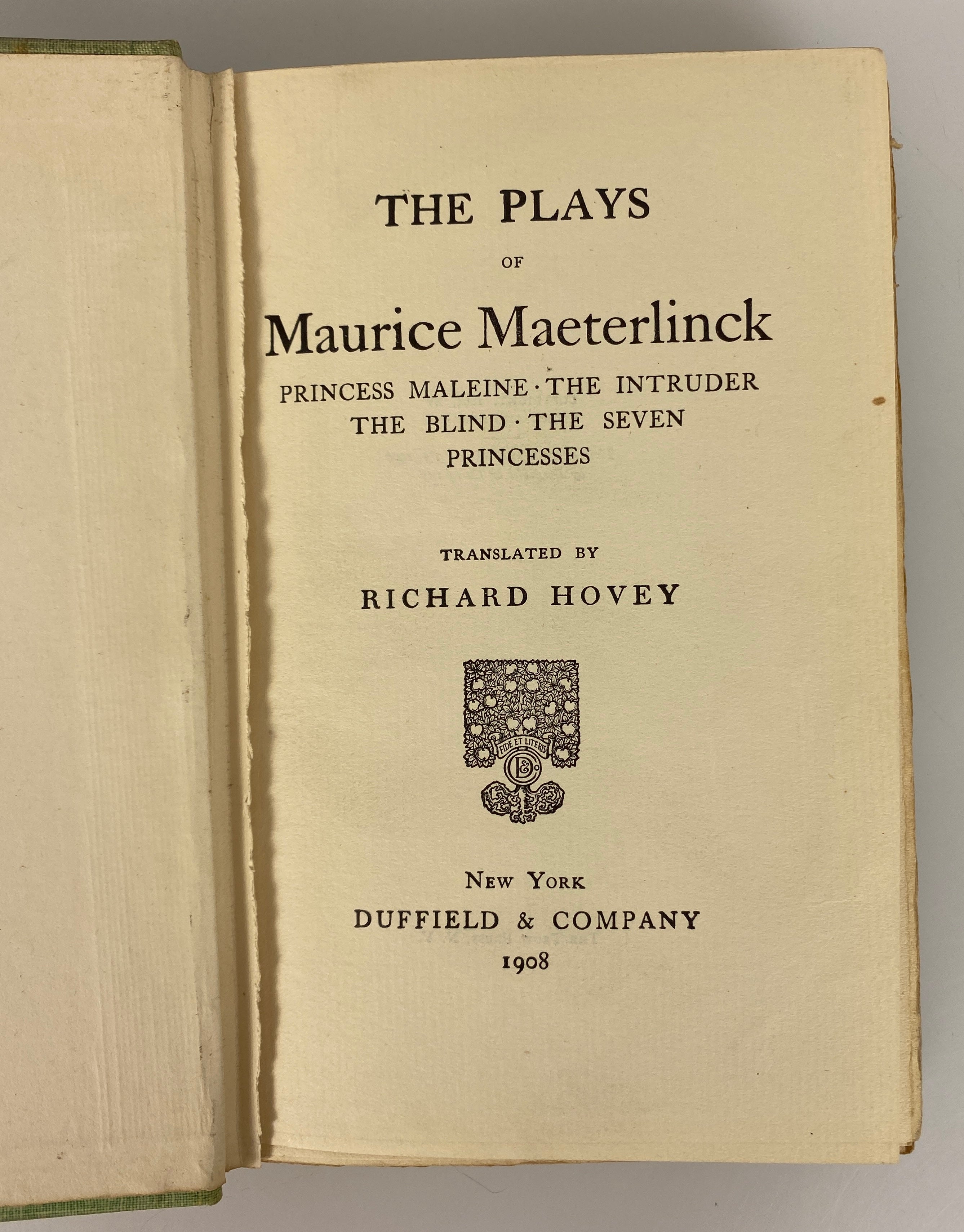The Plays of Maurice Maeterlinck Translated by Richard Hovey 1908 Antique HC