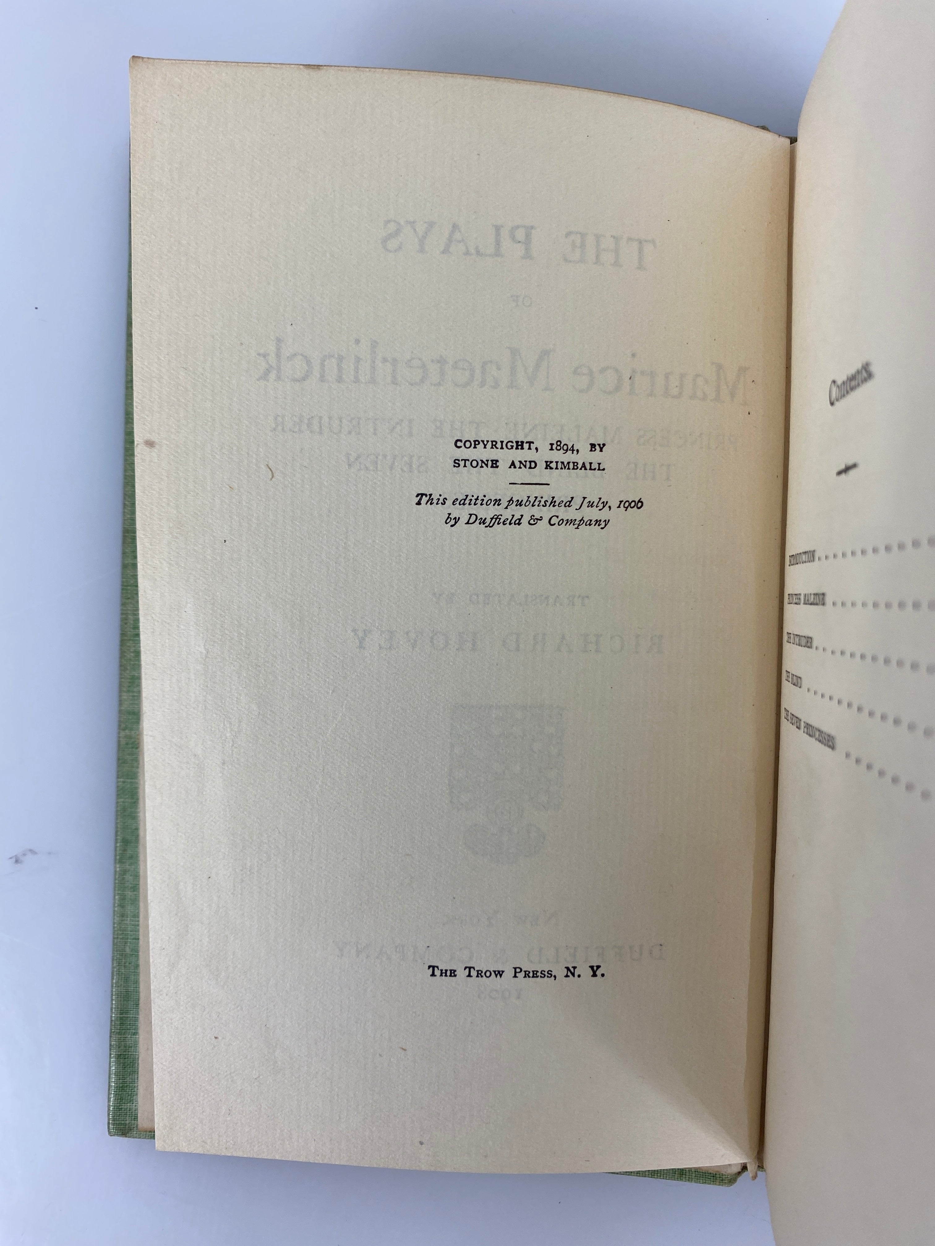 The Plays of Maurice Maeterlinck Translated by Richard Hovey 1908 Antique HC