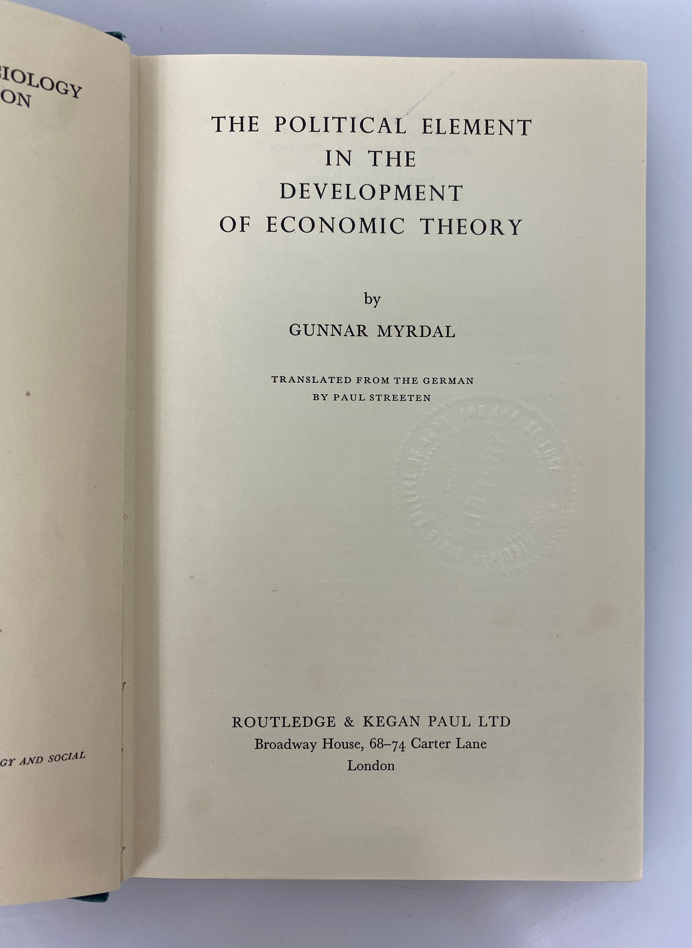 The Political Element in the Development of Economic Theory Myrdal Ex-Library HC