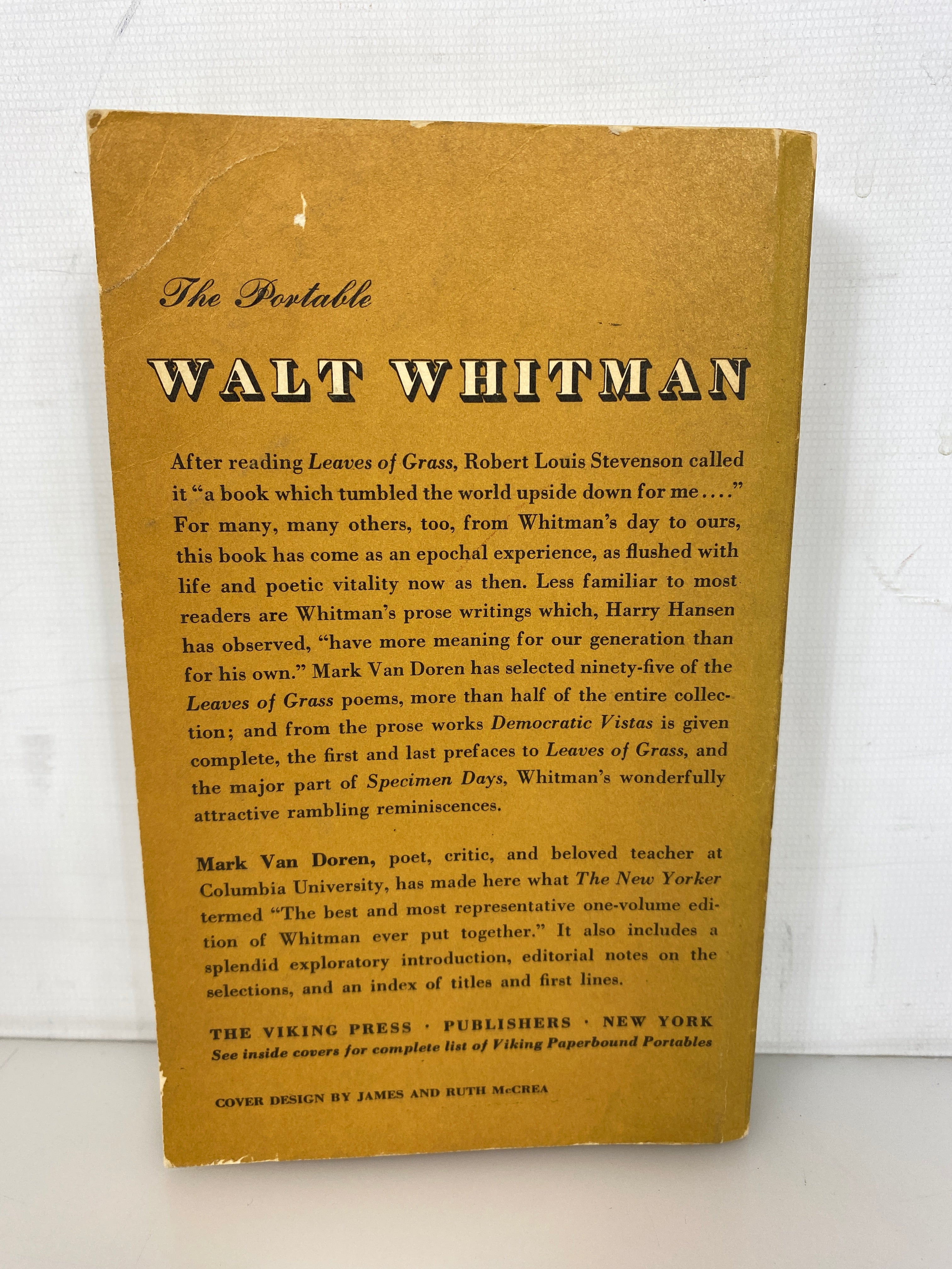 The Portable Walt Whitman by Van Doren 1966 11th Printing Vintage SC