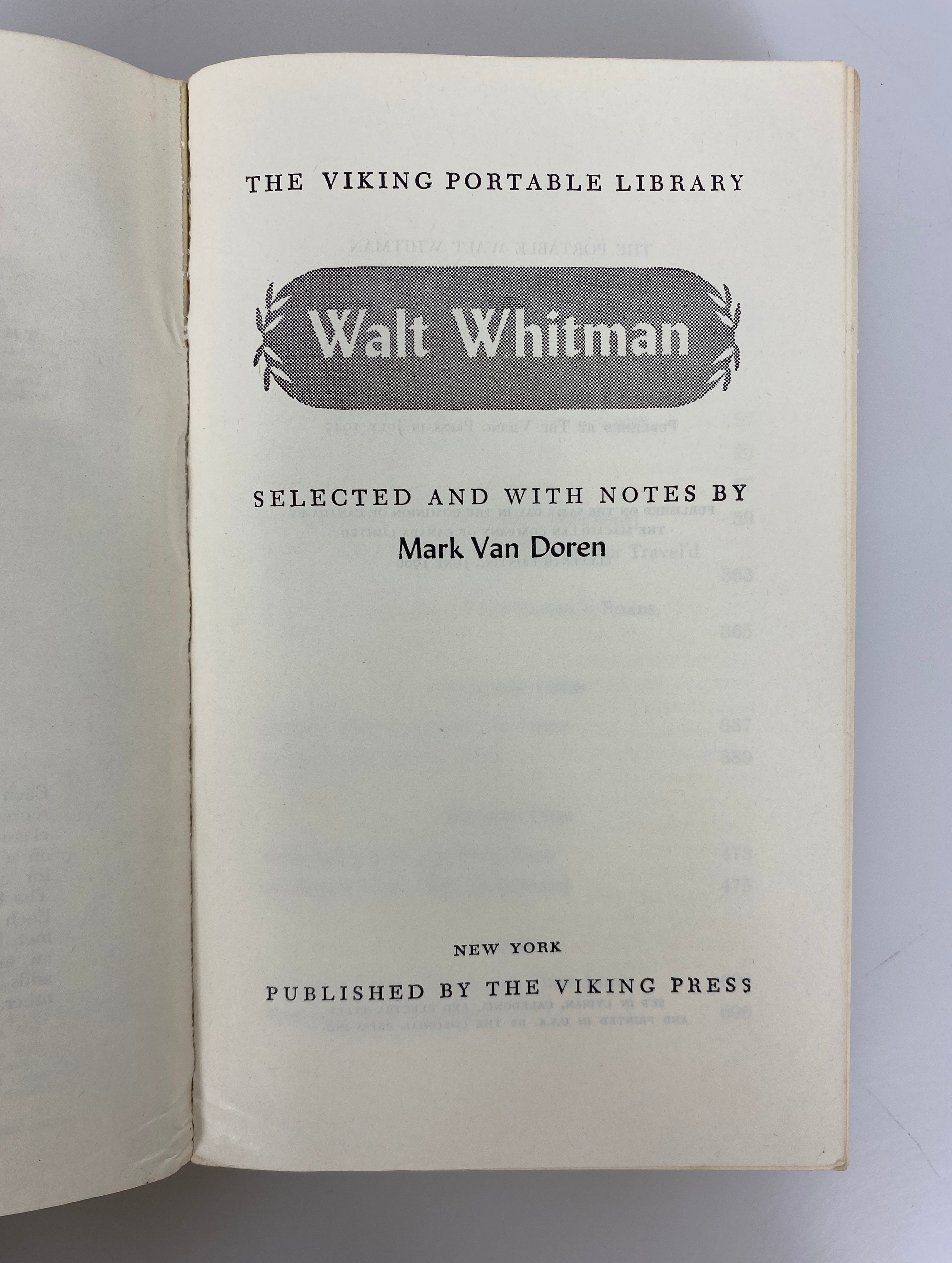 The Portable Walt Whitman by Van Doren 1966 11th Printing Vintage SC