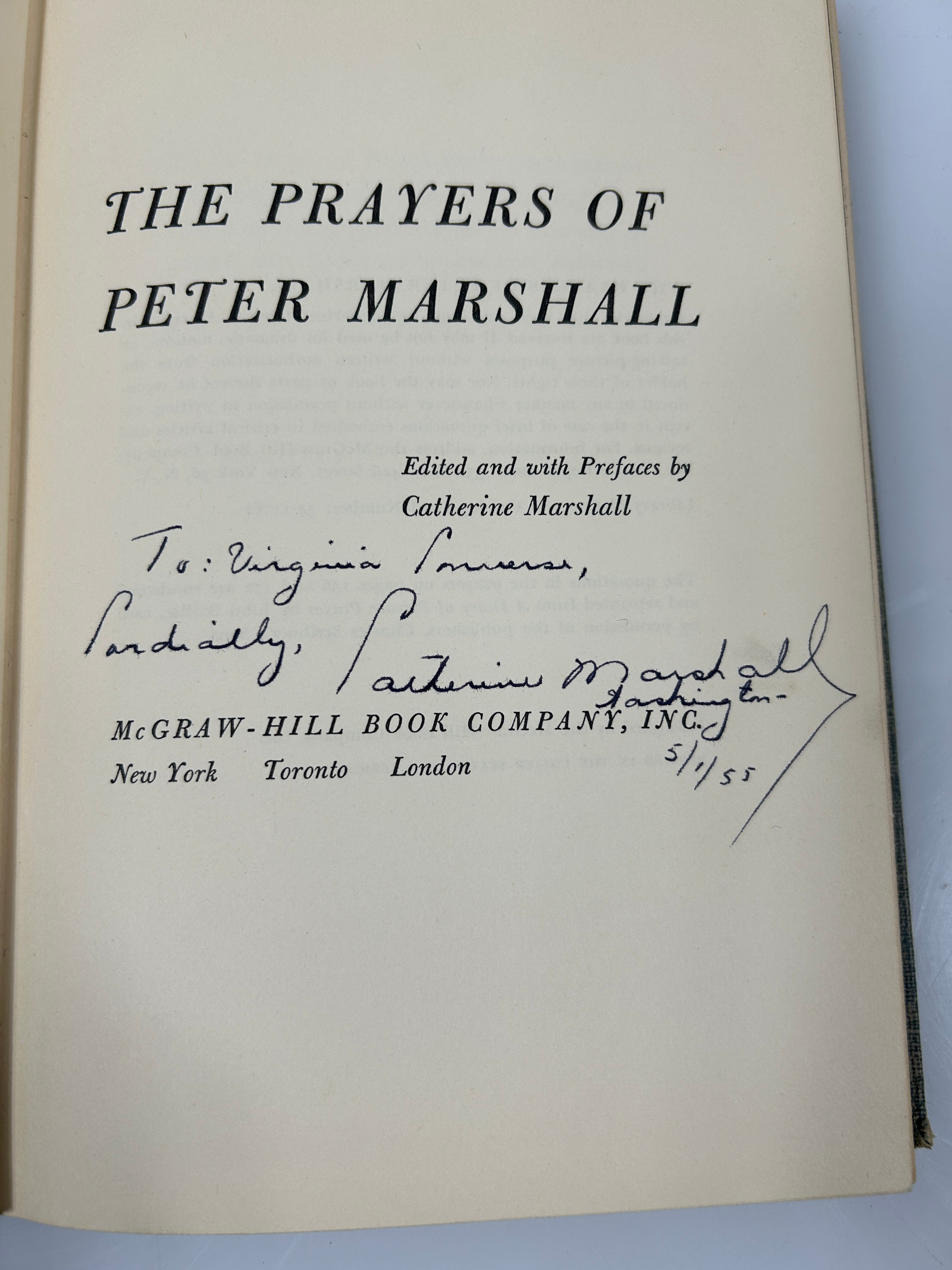 The Prayers of Peter Marshall editor Catherine Marshall Ex-Lib *signed* 1954 HC