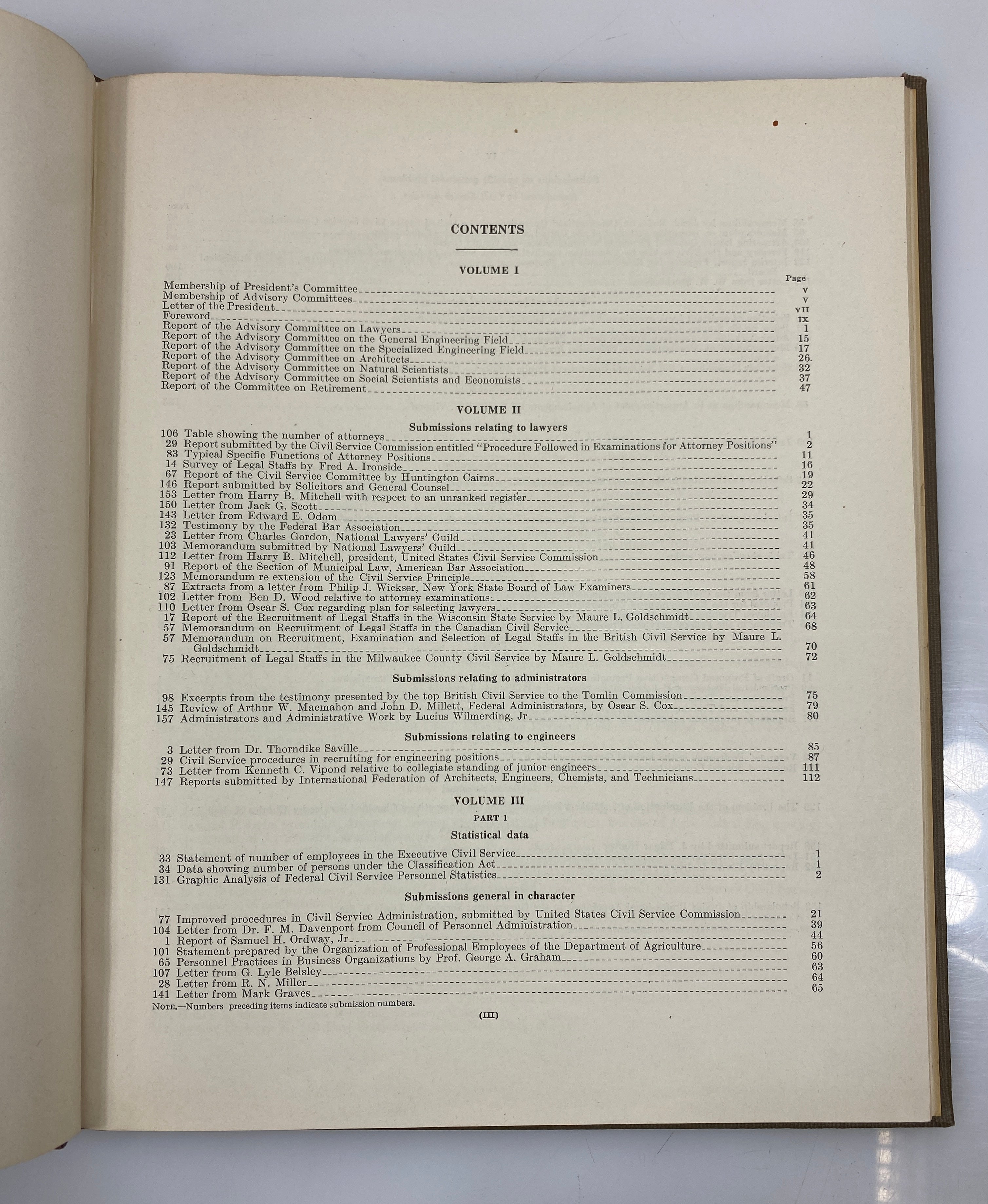 The President's Committee on Civil Service Improvement Vol 1 1942 HC