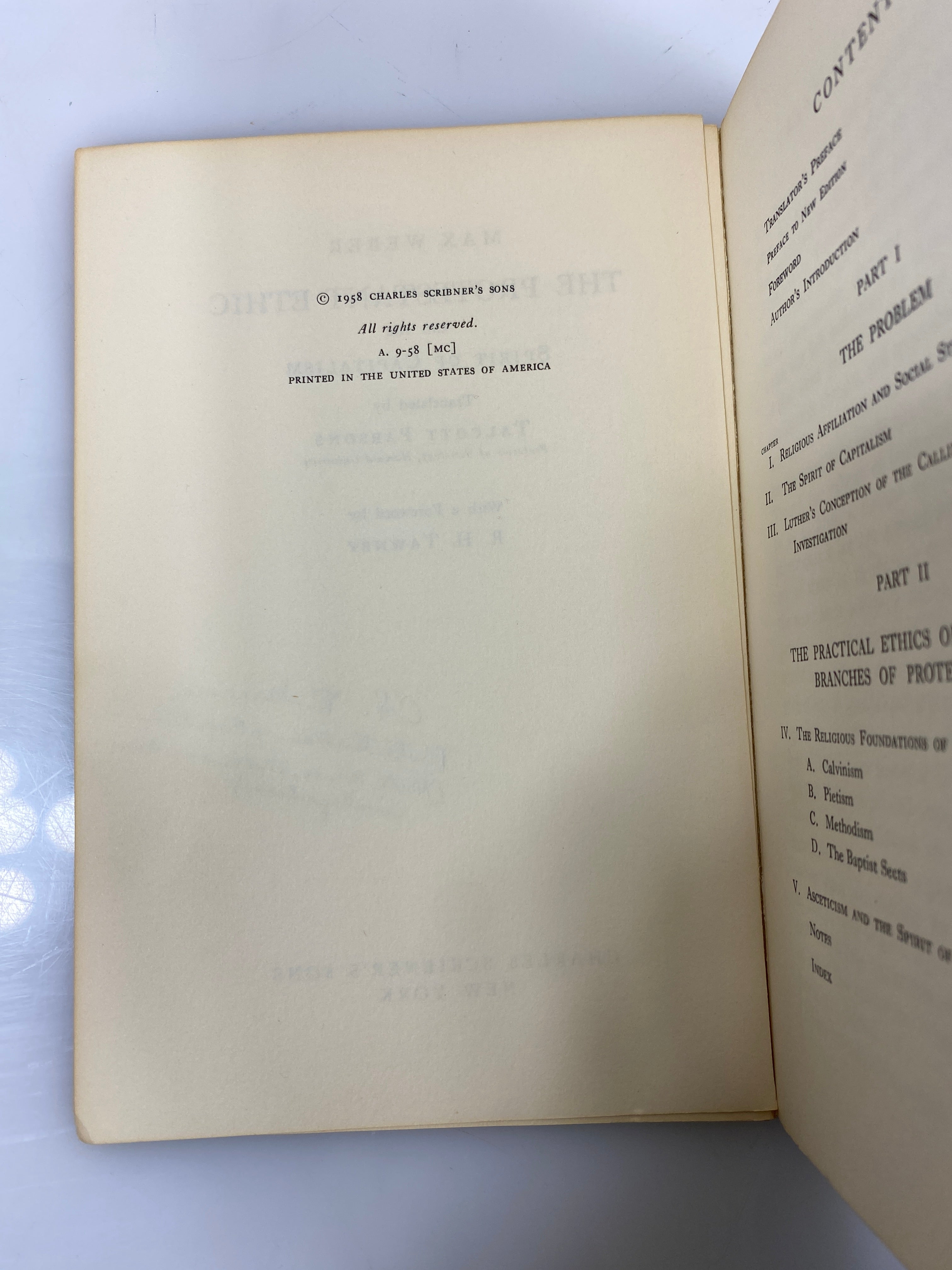 The Protestant Ethic and the Spirit of Capitalism by Weber 1958 SC