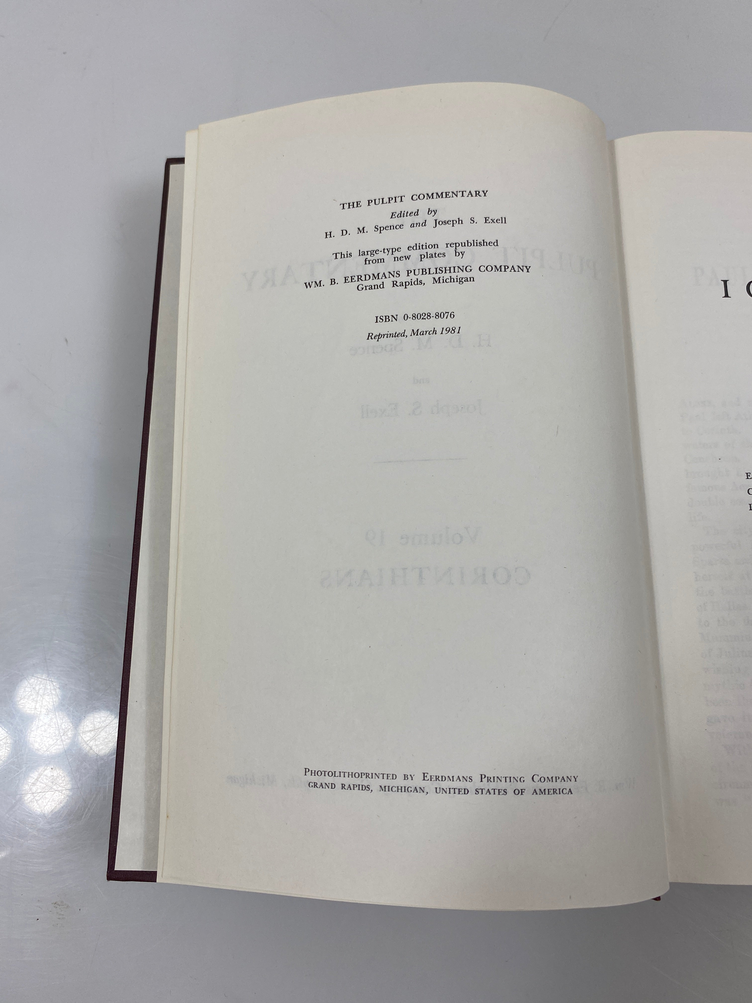 The Pulpit Commentary by Spence/Exell Vol. 19 1981 Reprint HC