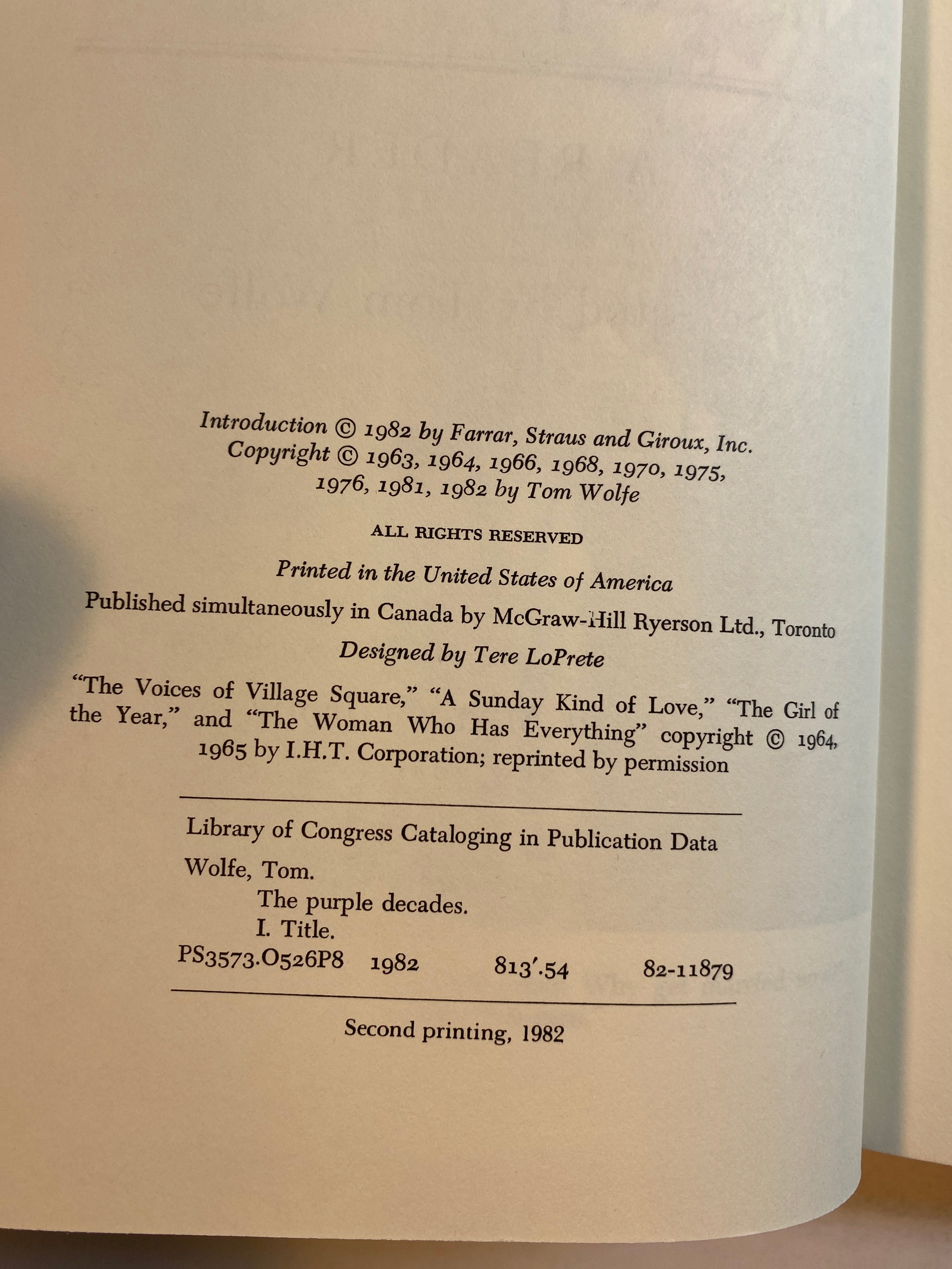 The Purple Decades Tom Wolfe HCDJ 1982