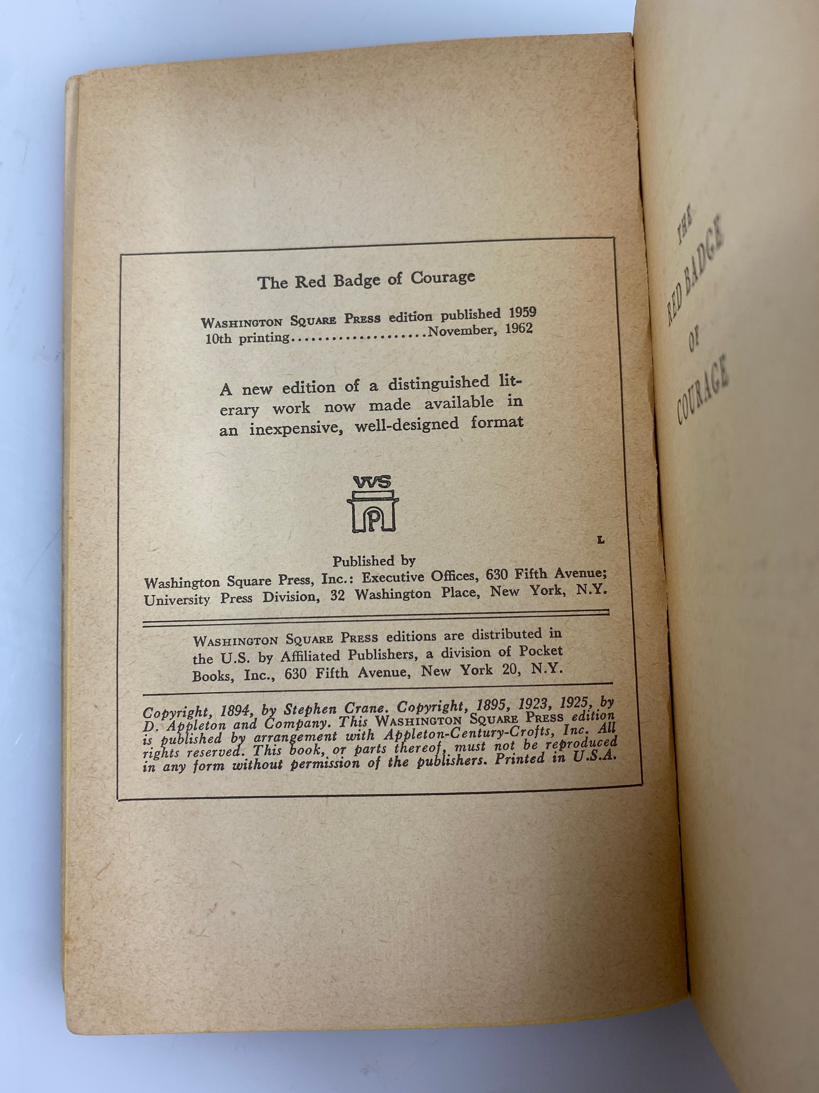 The Red Badge of Courage by Crane Washington Square Press 1962 SC