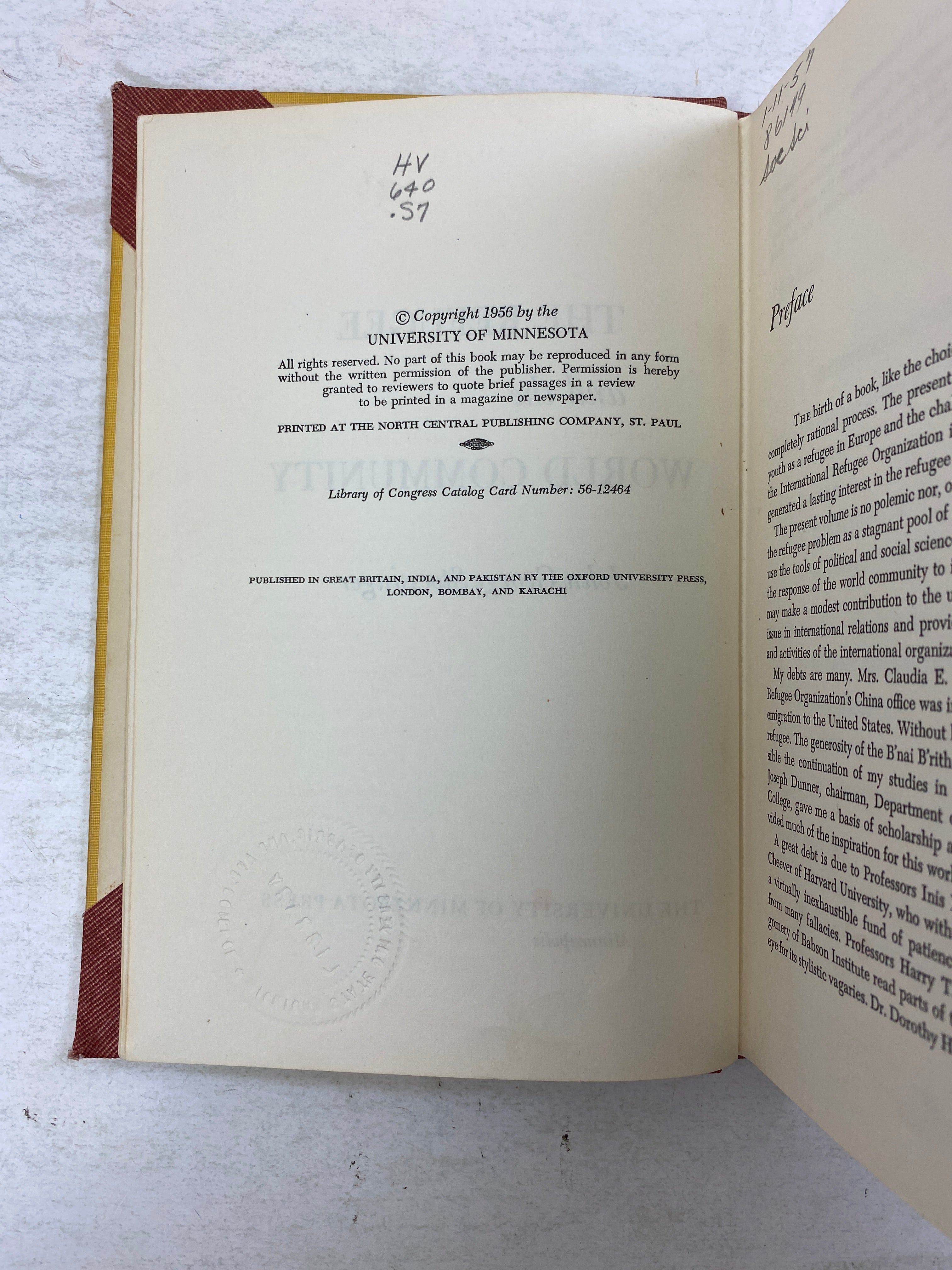 The Refugee and the World Community by Stoessinger Ex-library 1956 HC