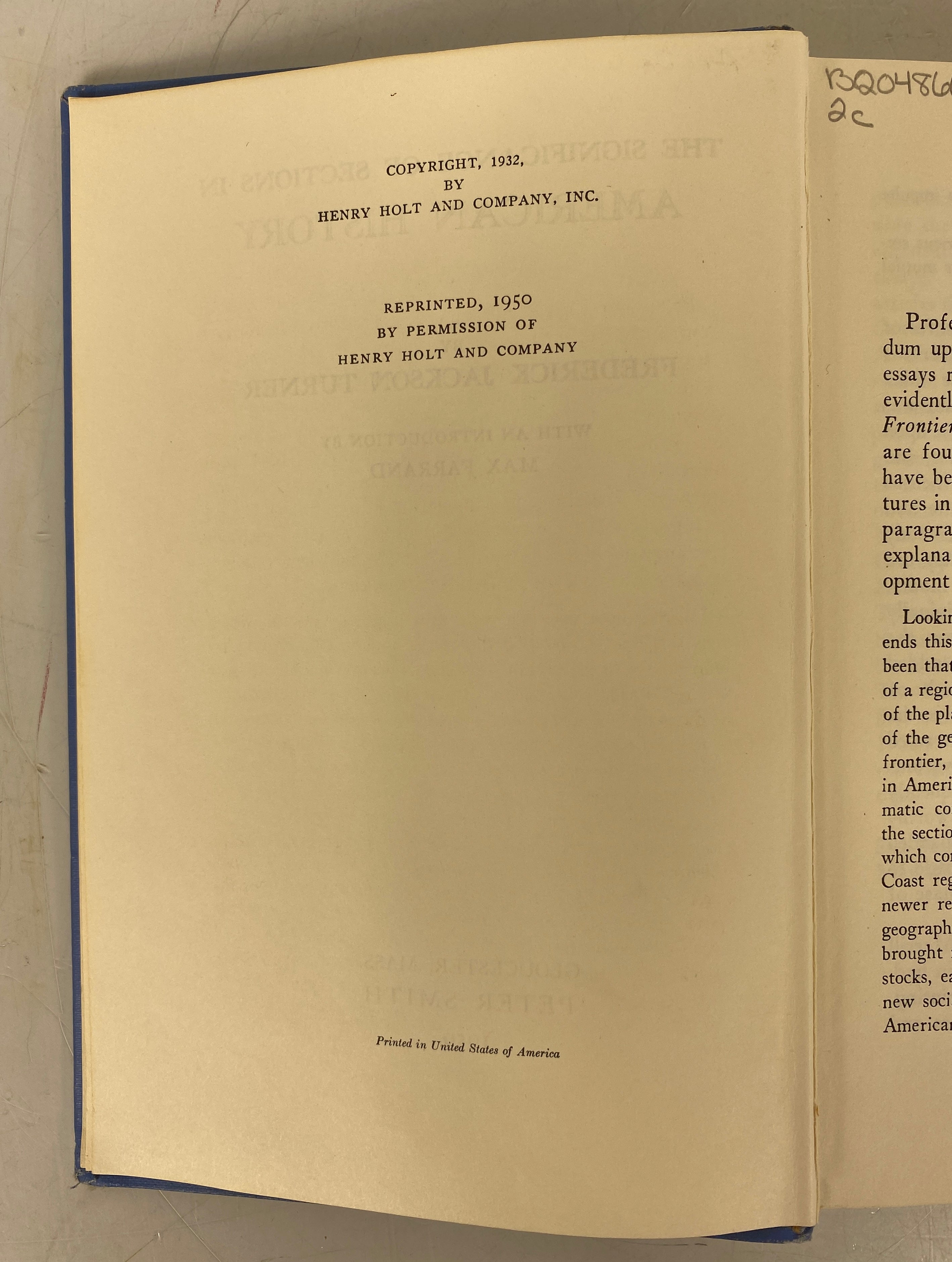 The Significance of Sections in American History F.J. Turner 1950 HC Ex-Library
