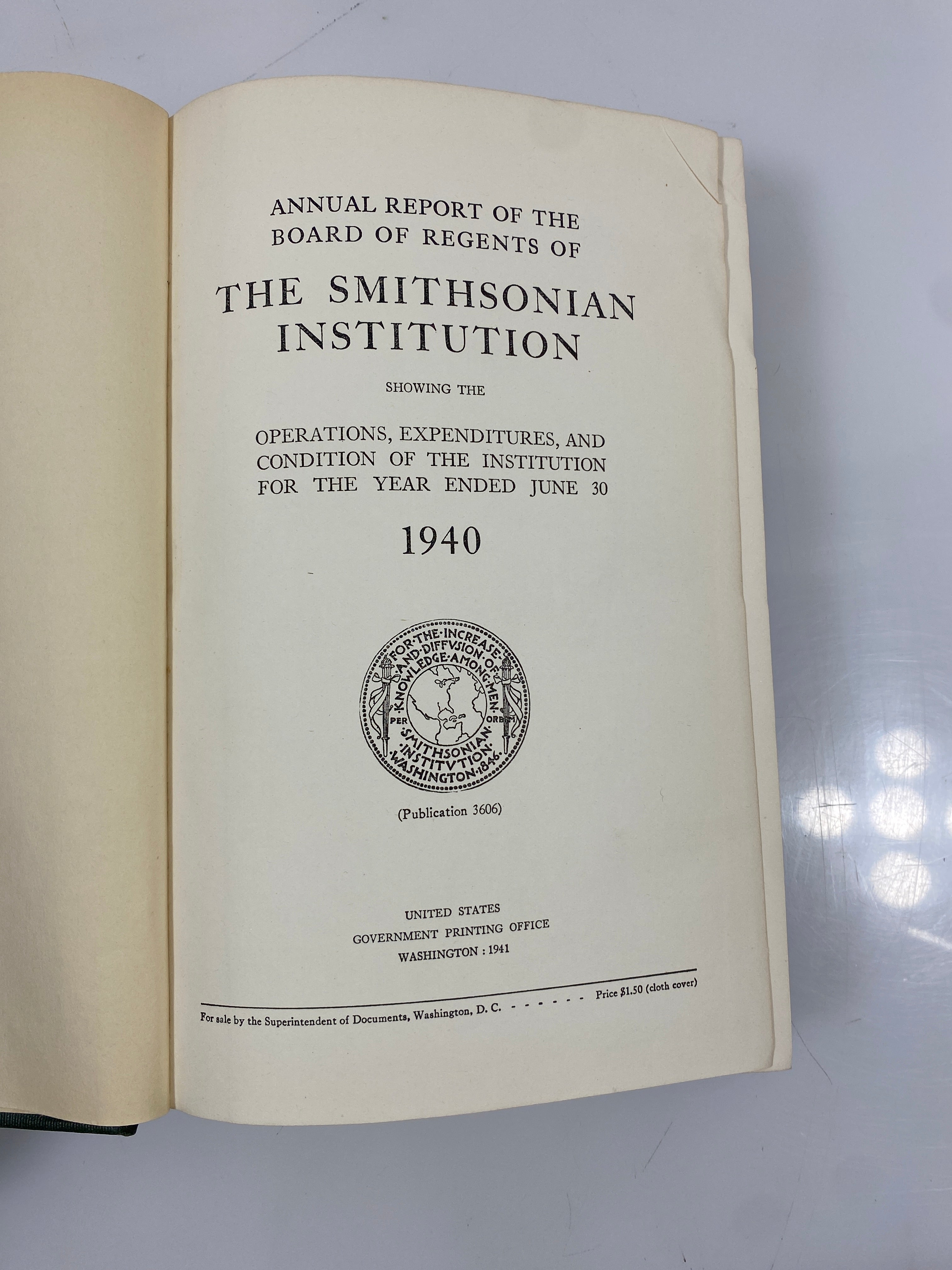 The Smithsonian Institute showing the Operations, Expenditures... 1941 HC