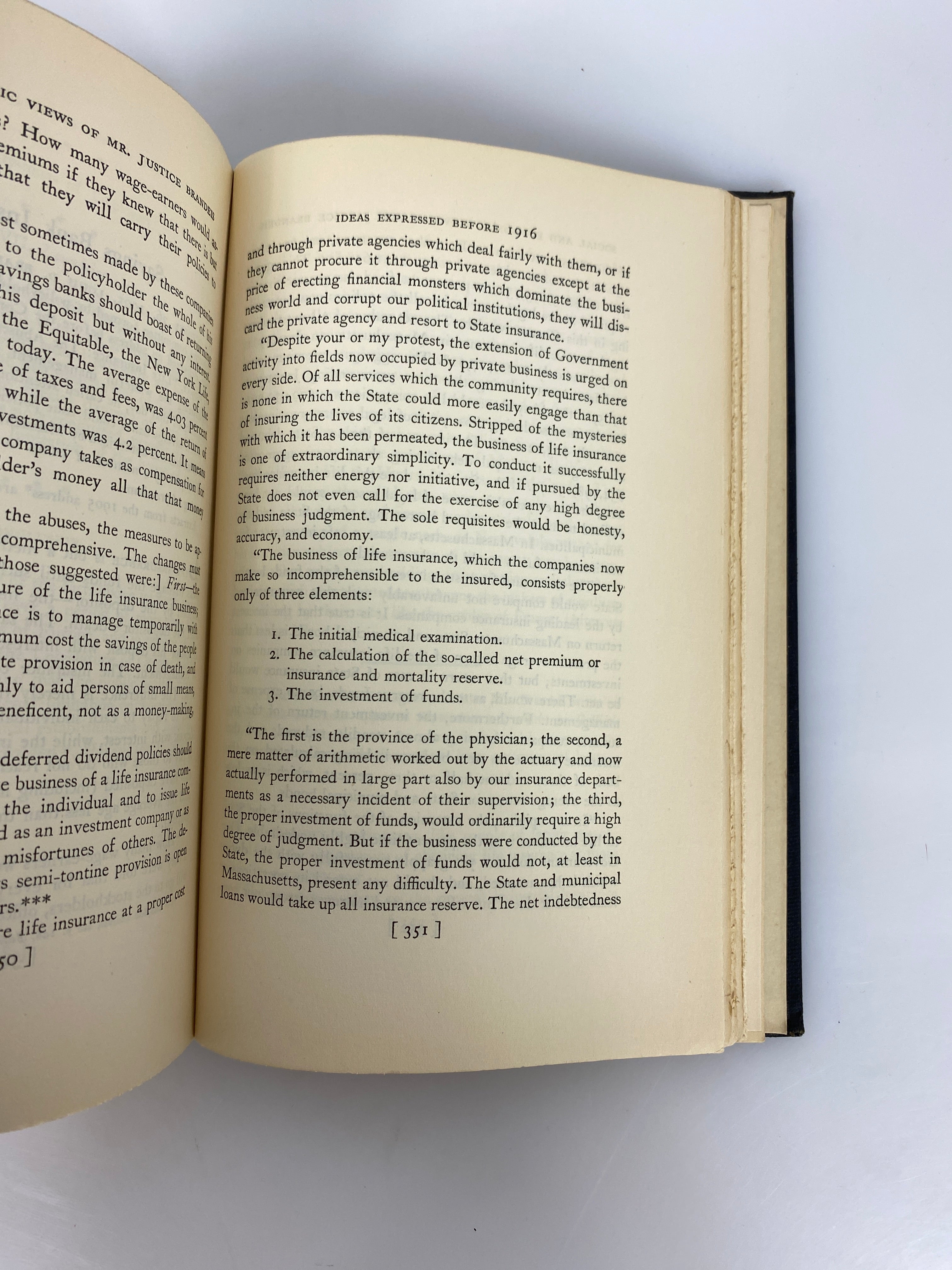 The Social & Economic Views of Mr. Justice Brandeis 1930 Ex-Library HC