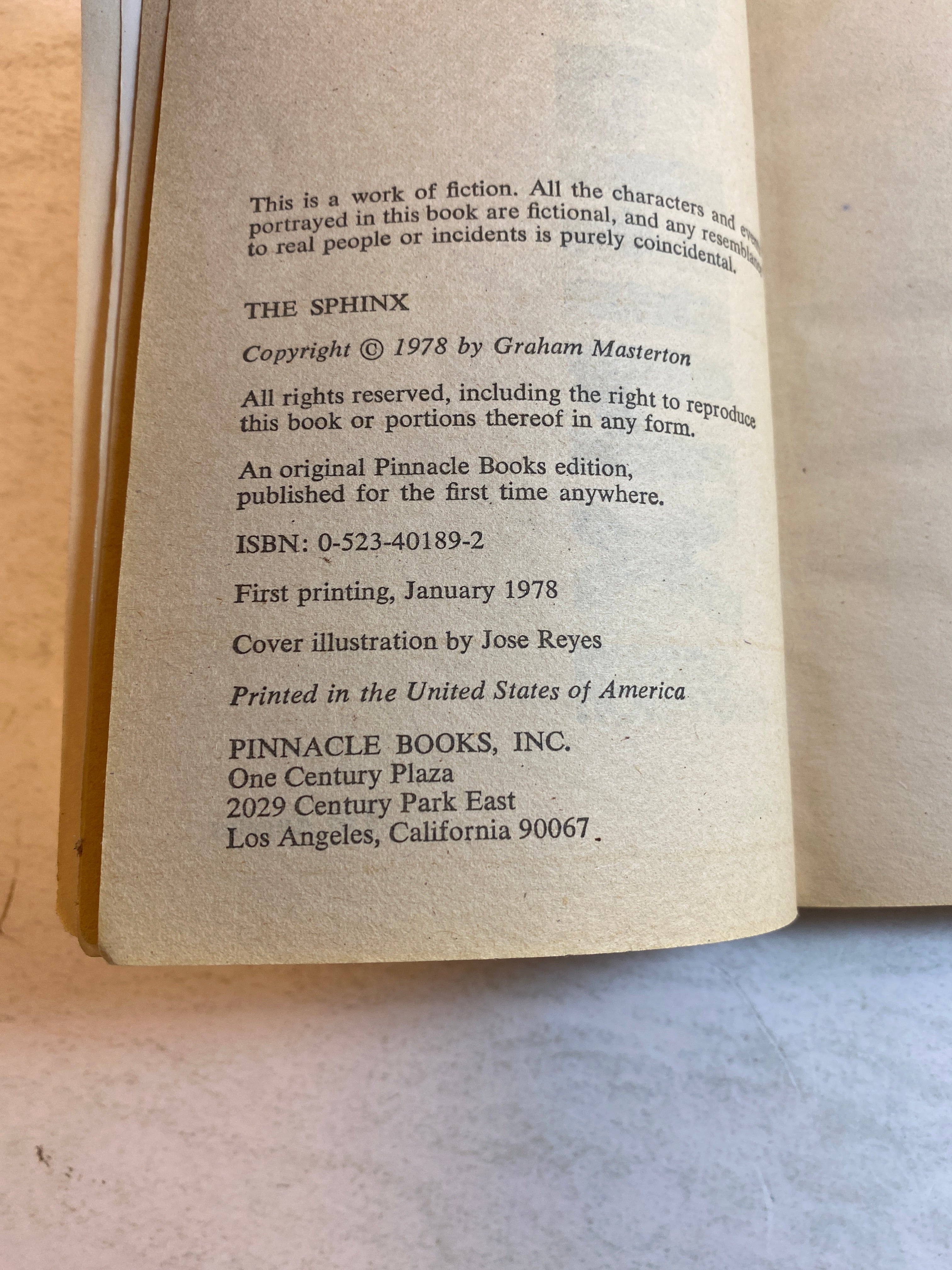 The Sphinx Pinnacle Paperback Graham Masterton 1978