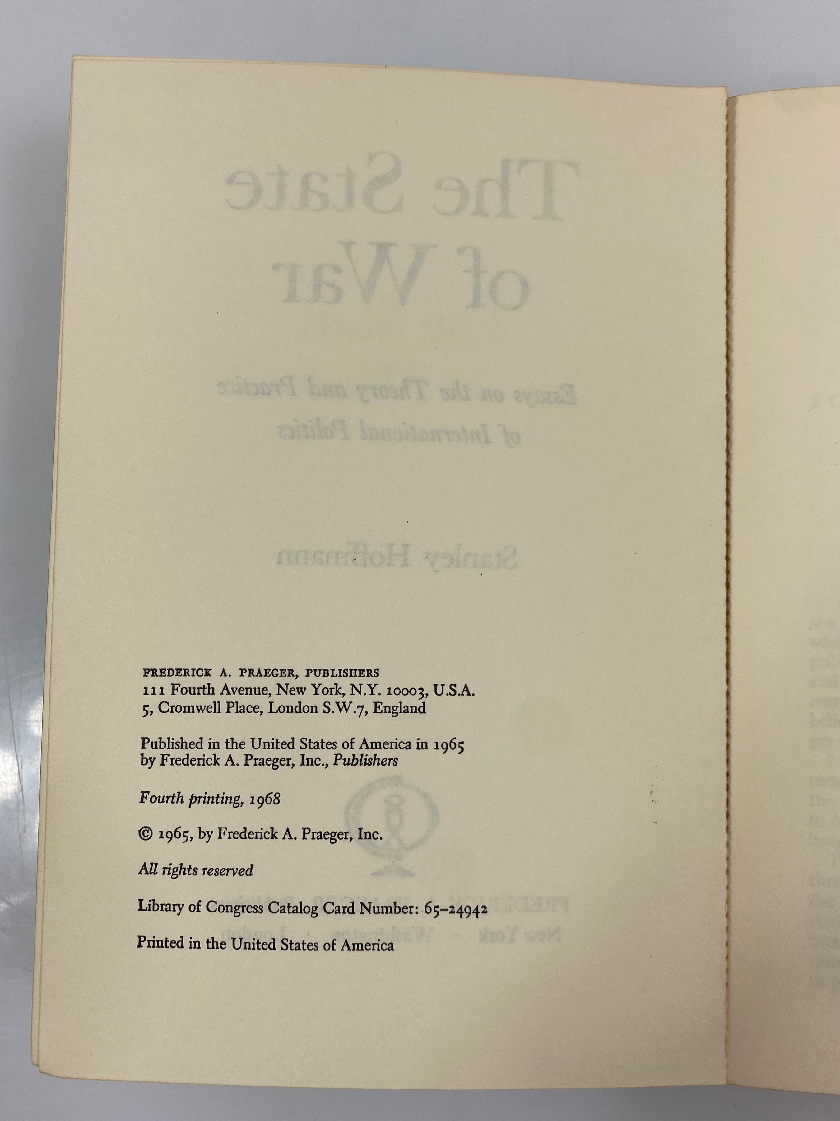 The State of War by Stanley Hoffmann 1968 Fourth Printing SC