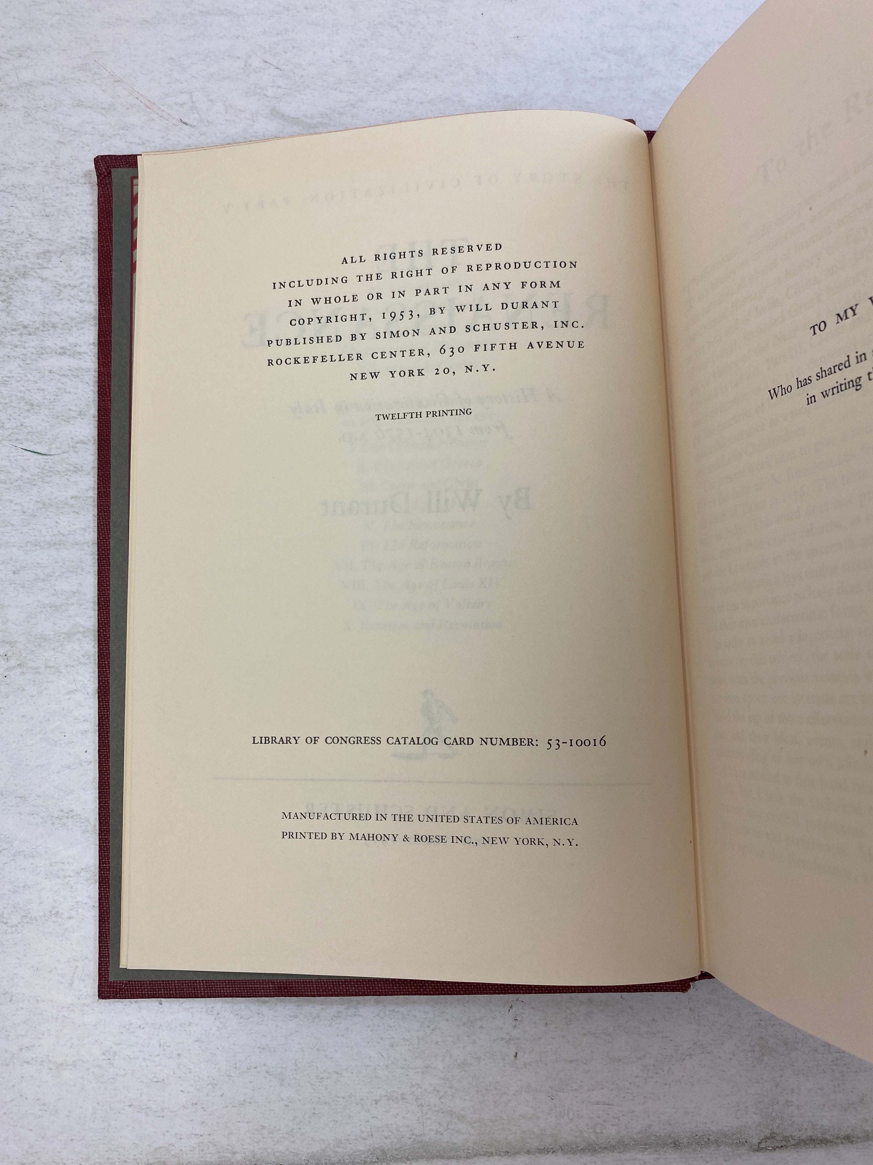The Story of Civilization Part V The Renaissance by Durant 1953 HC