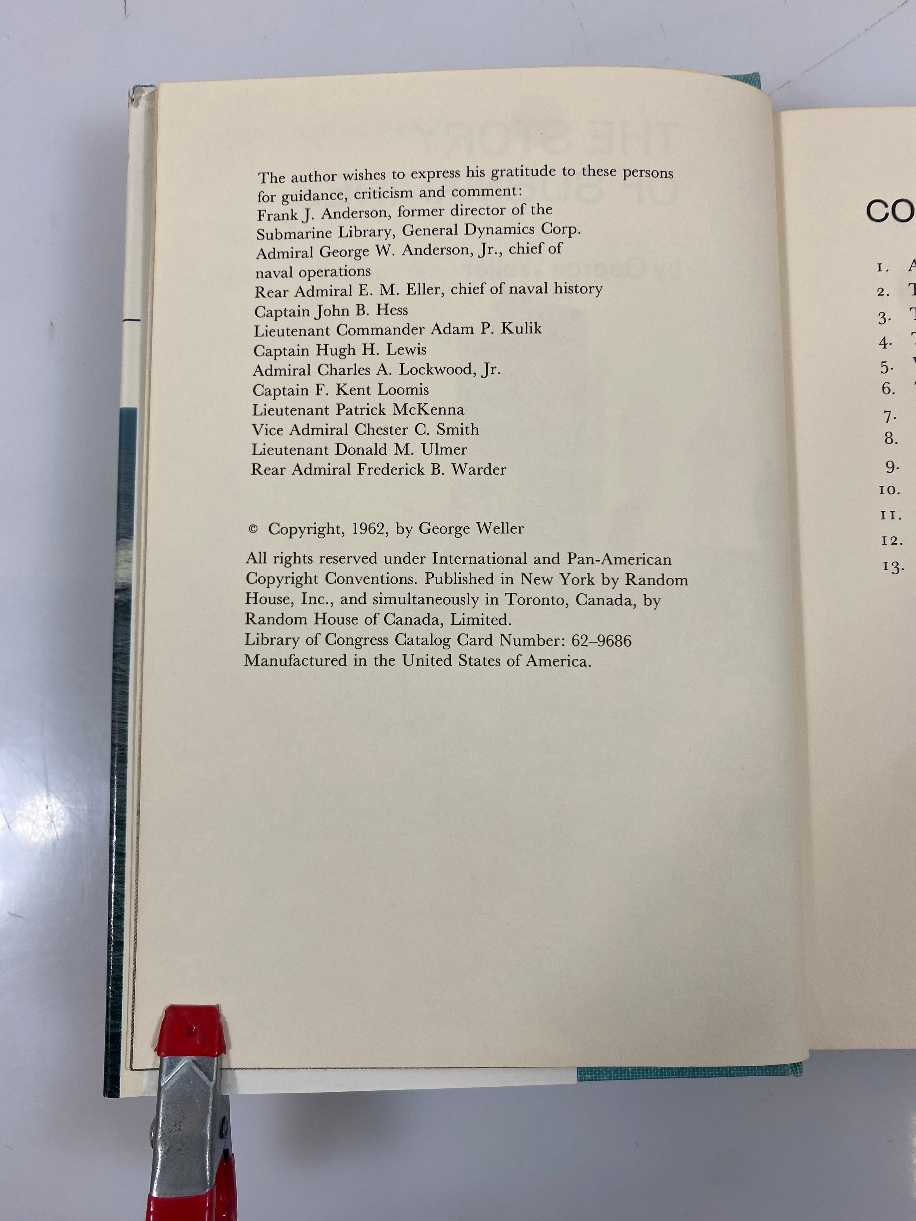 The Story of Submarines George Weller Random House 1962 HCDJ