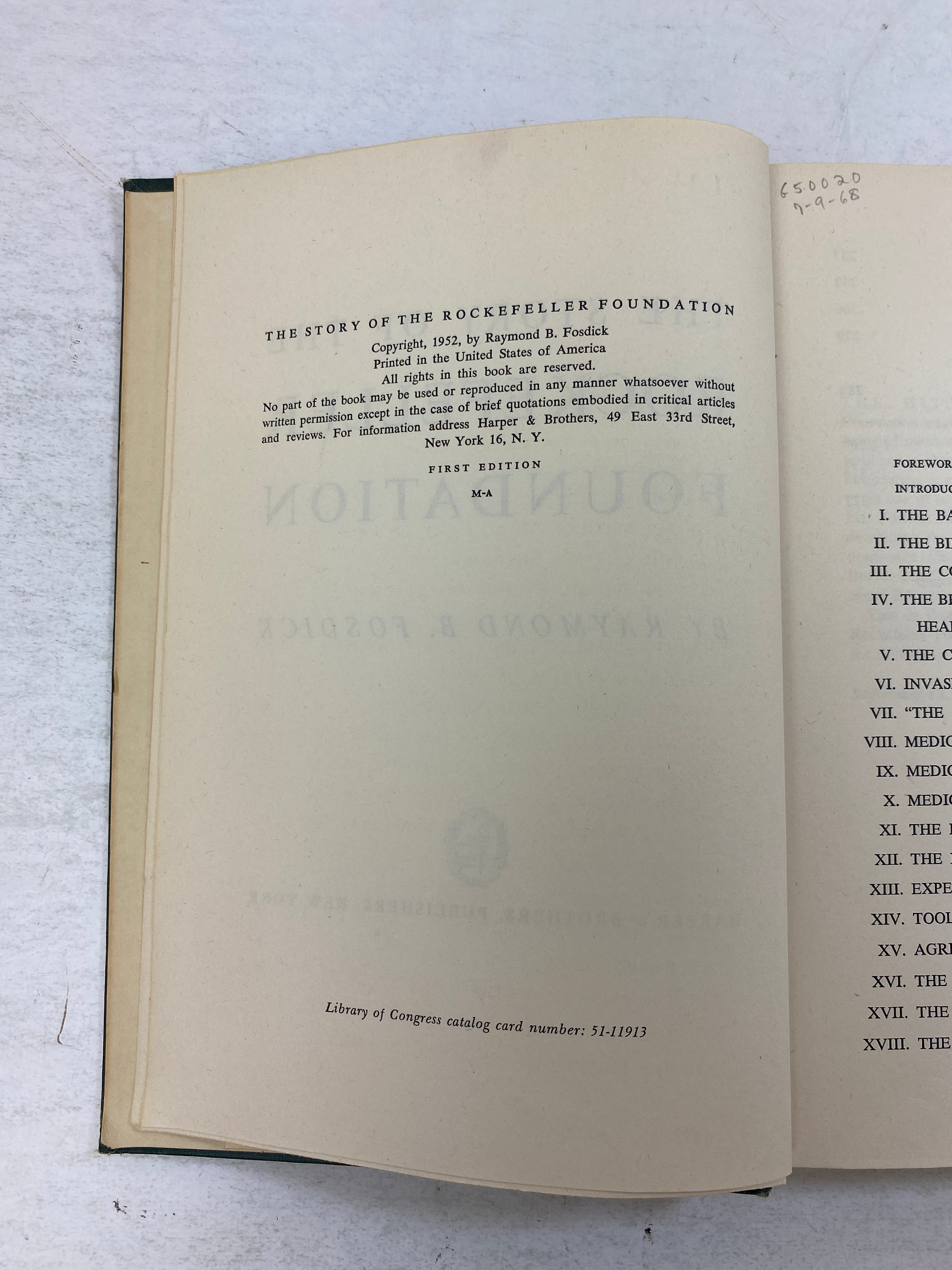 The Story of the Rockefeller Foundation by Fosdick Ex-library 1952 HC