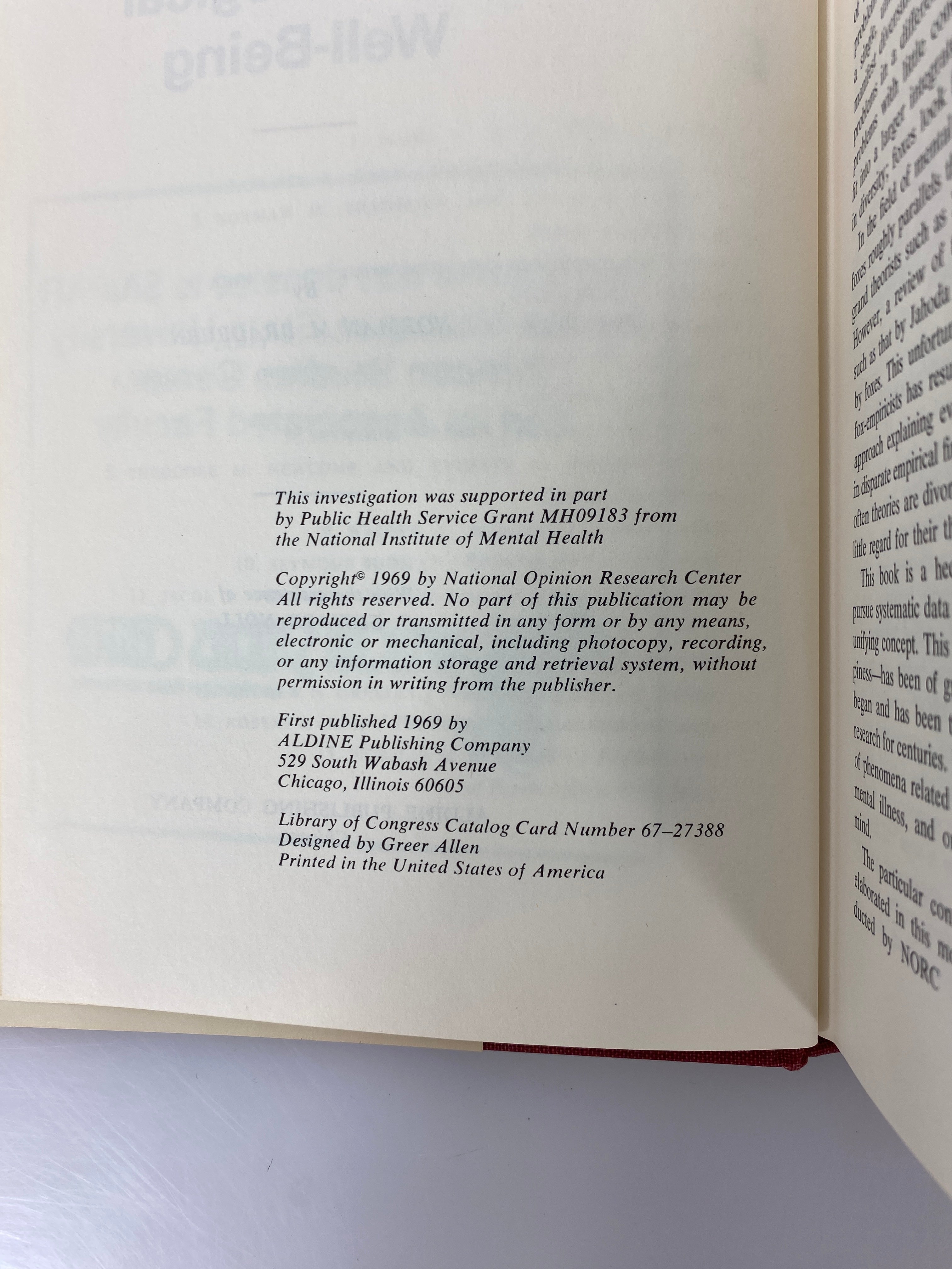 The Structure of Psychological Well-Being by Norman Bradburn 1969 HC DJ