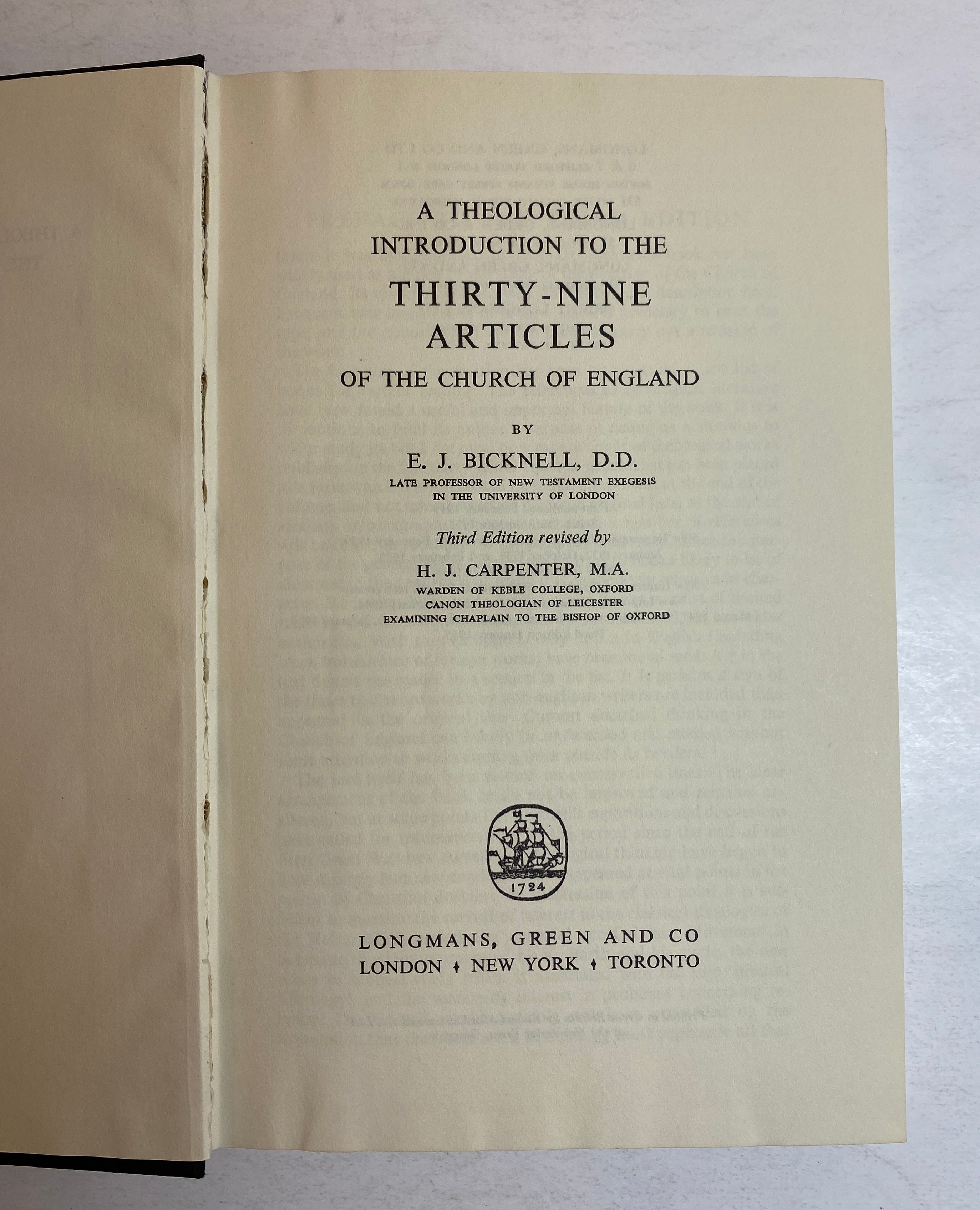 The Thirty-Nine Articles by E.J. Bicknell 1955 3rd Edition HC DJ