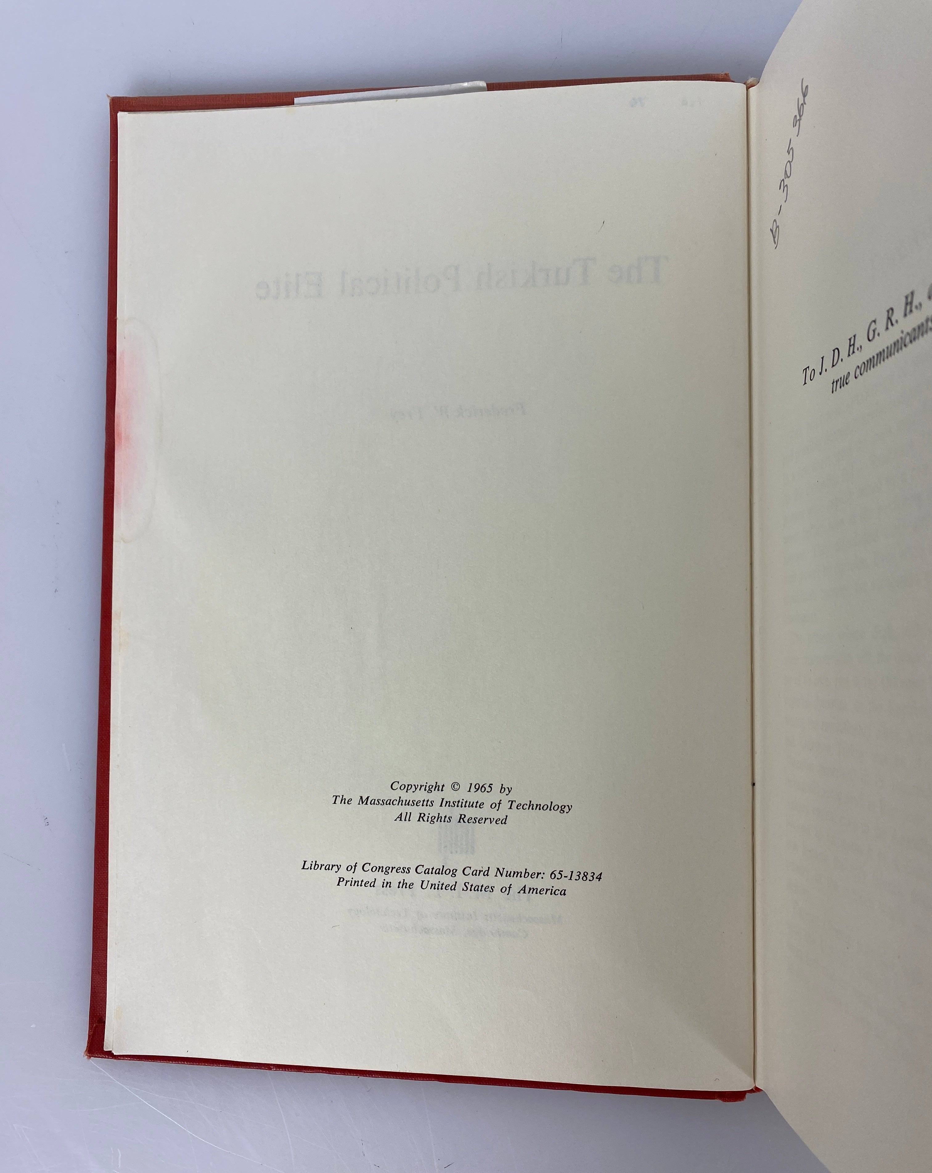 The Turkish Political Elite by Frederick Frey 1965 Ex-Library HC