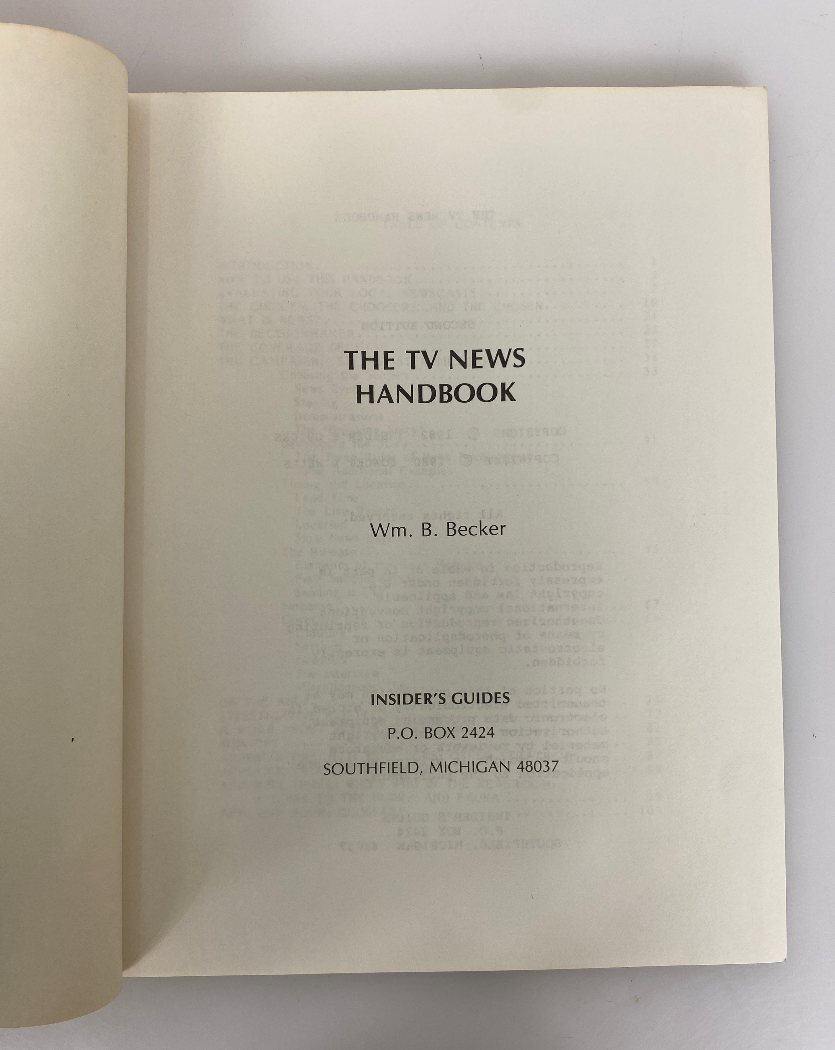 The TV News Handbook by Wm Becker How to Get Stories on TV News 1982 2nd Ed SC
