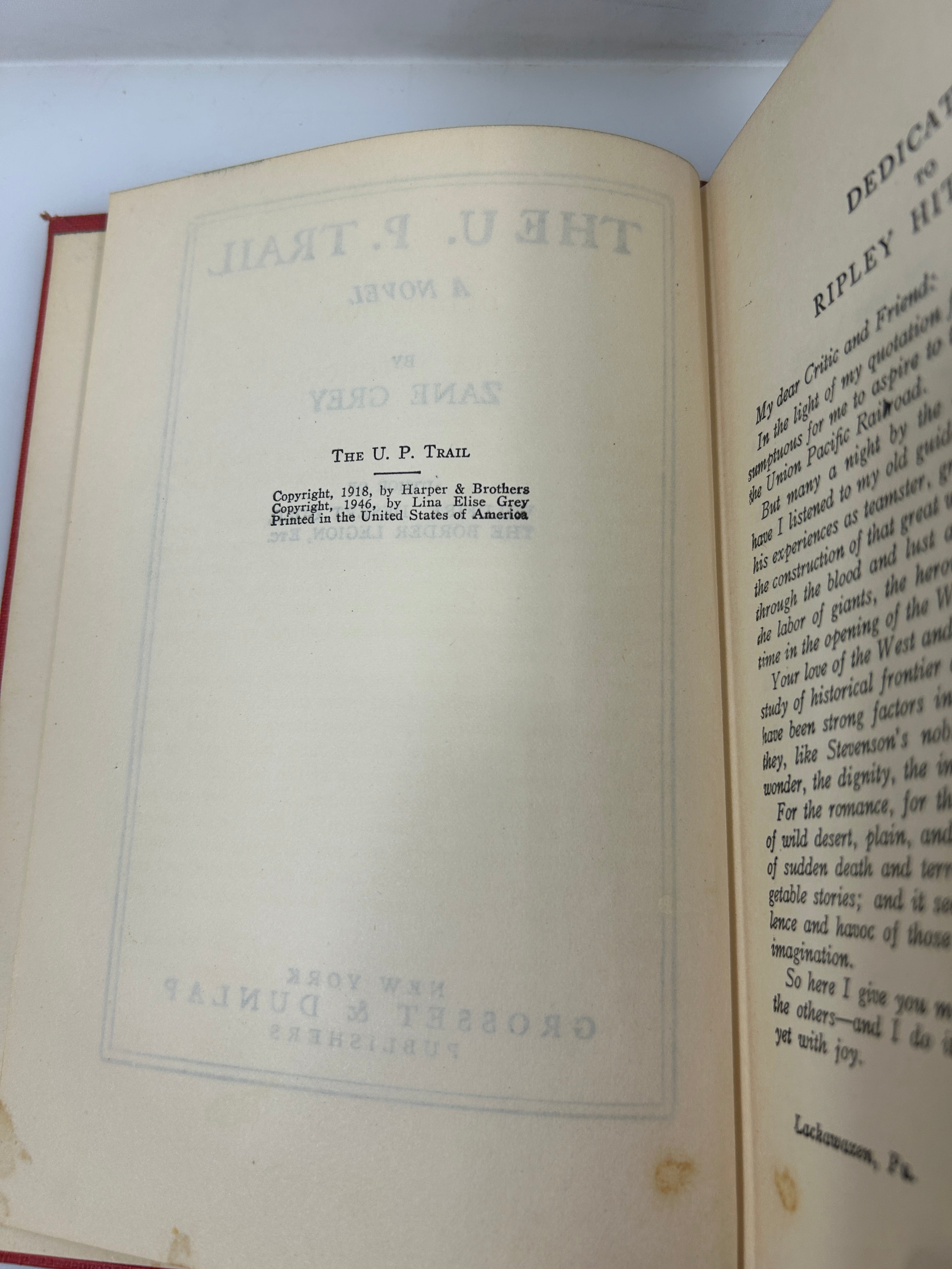 The U.P. Trail by Zane Grey 1946 HC
