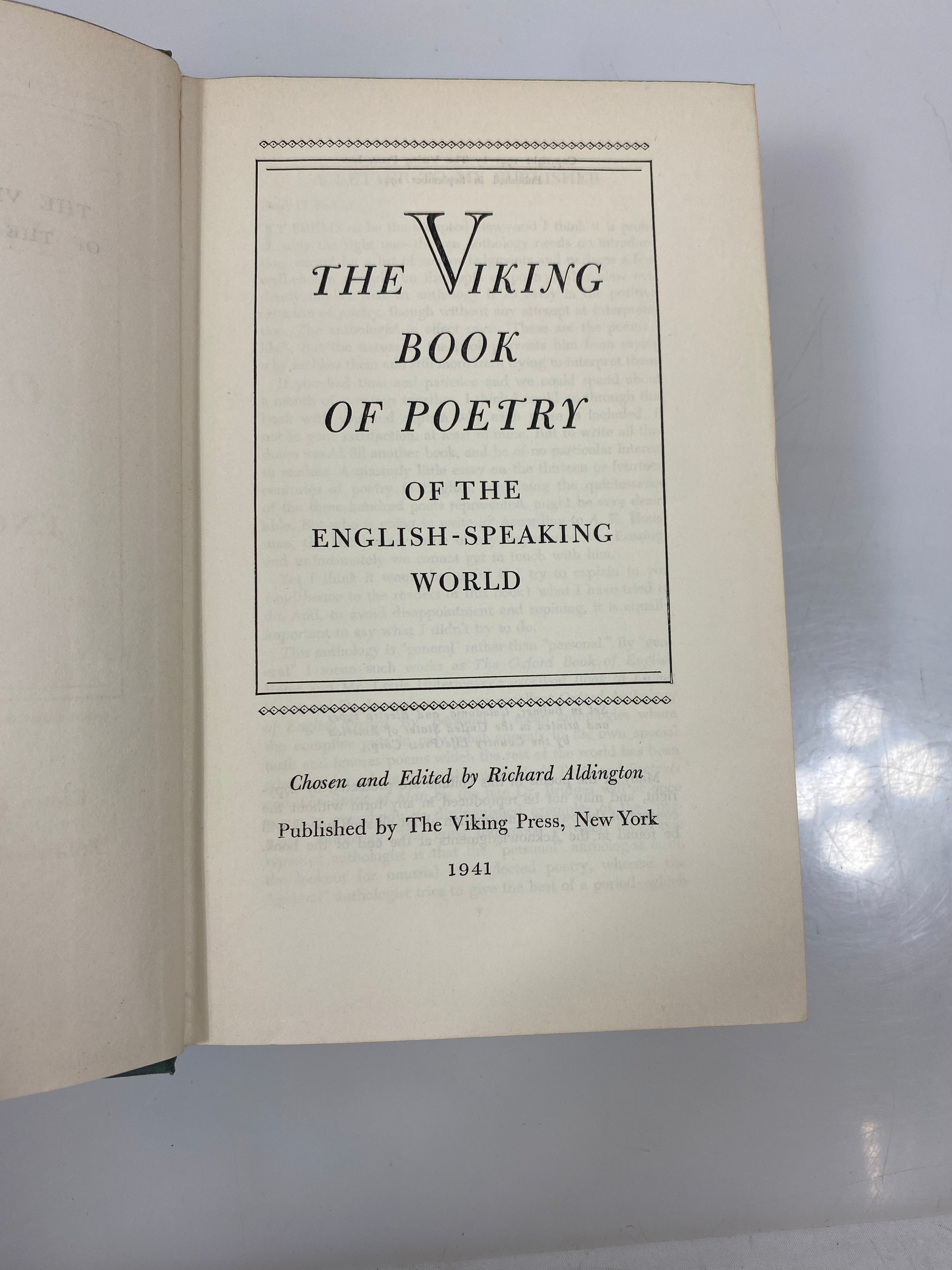 The Viking Book of Poetry Chosen by Aldington 1941 HC