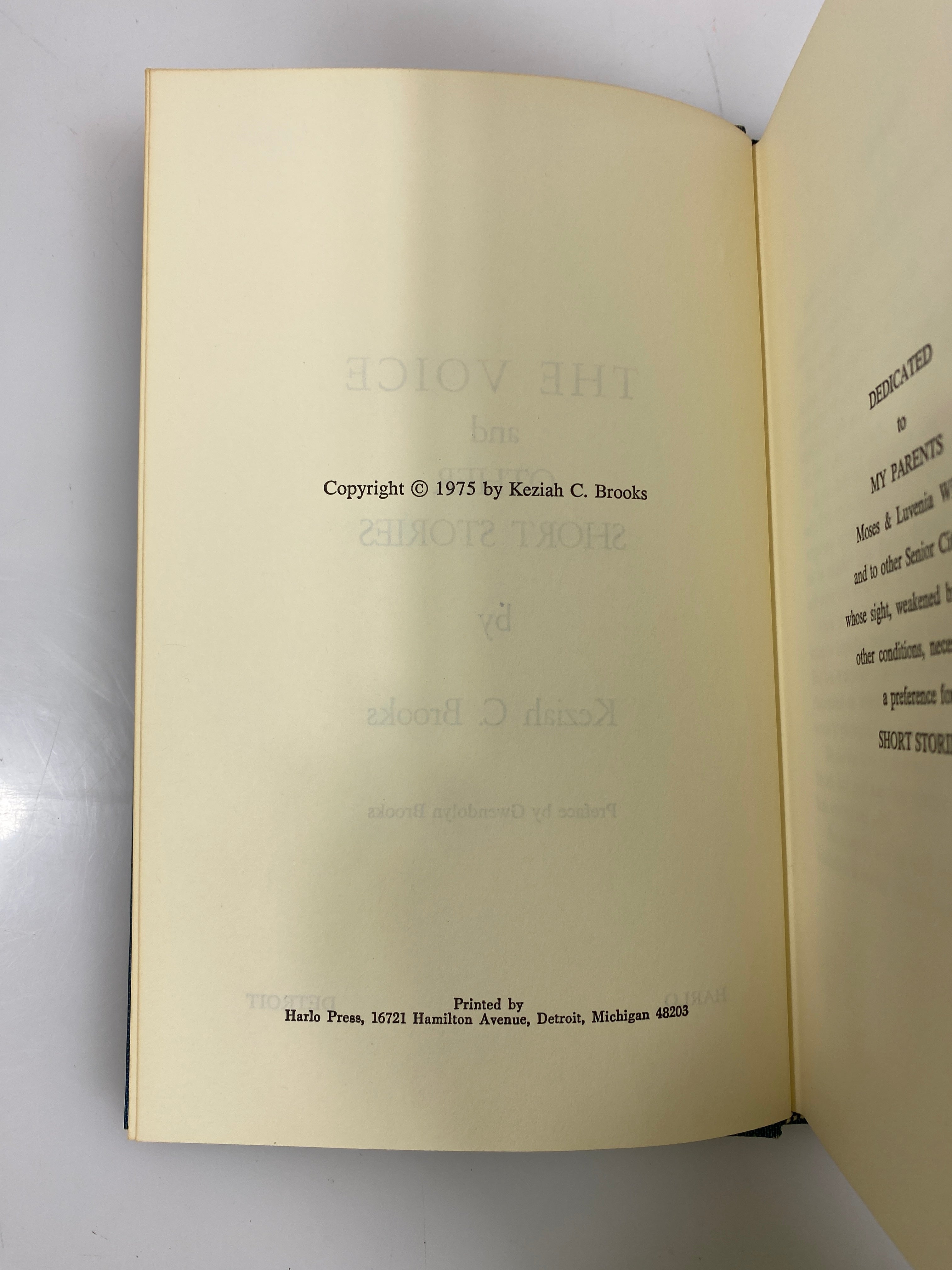 The Voice and Other Short Stories Keziah Brooks Harlo Press 1975 HC