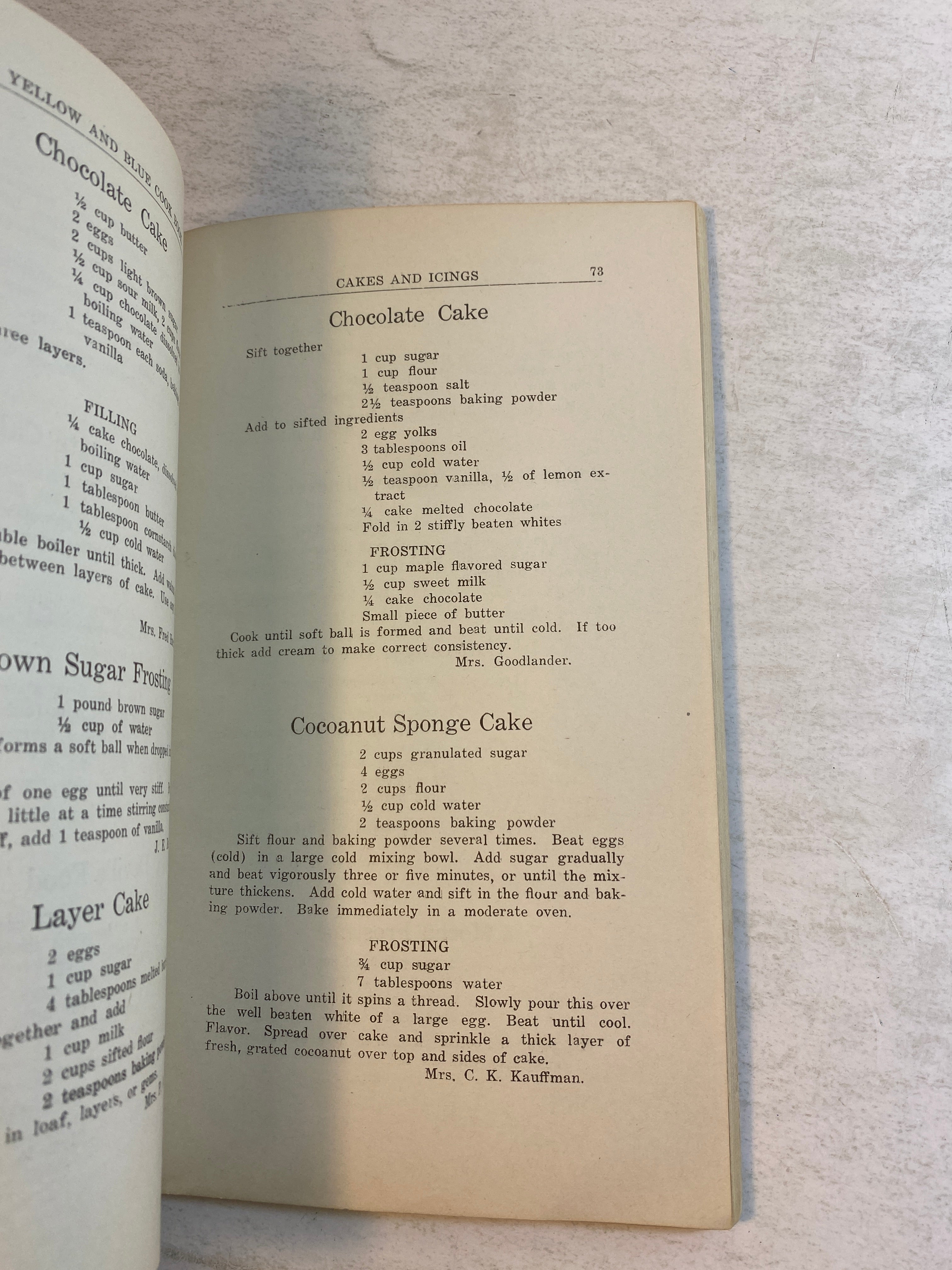 The Yellow and Blue Cook Book 1923 SC