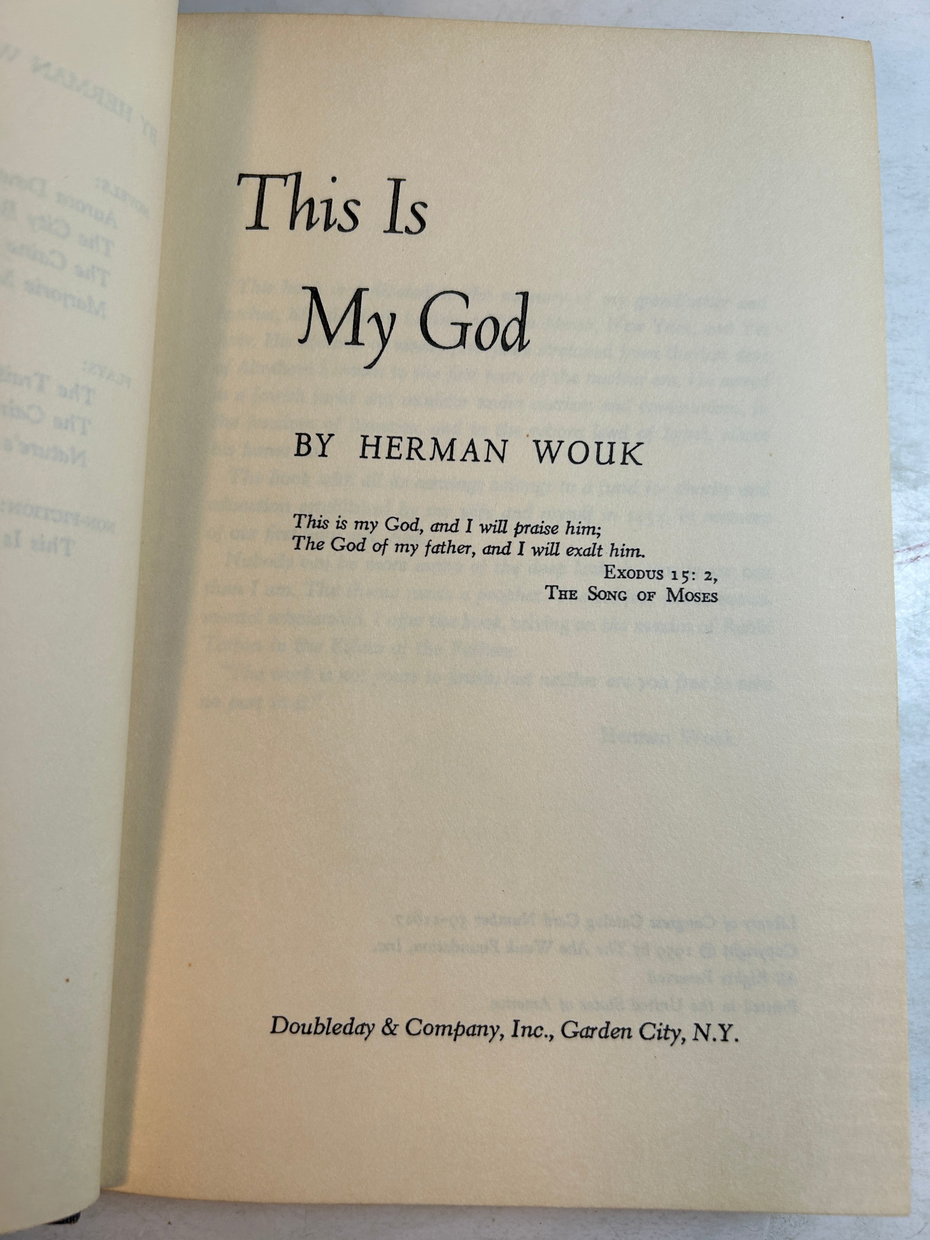 This is My God by Herman Wouk Doubleday 1959 HCDJ