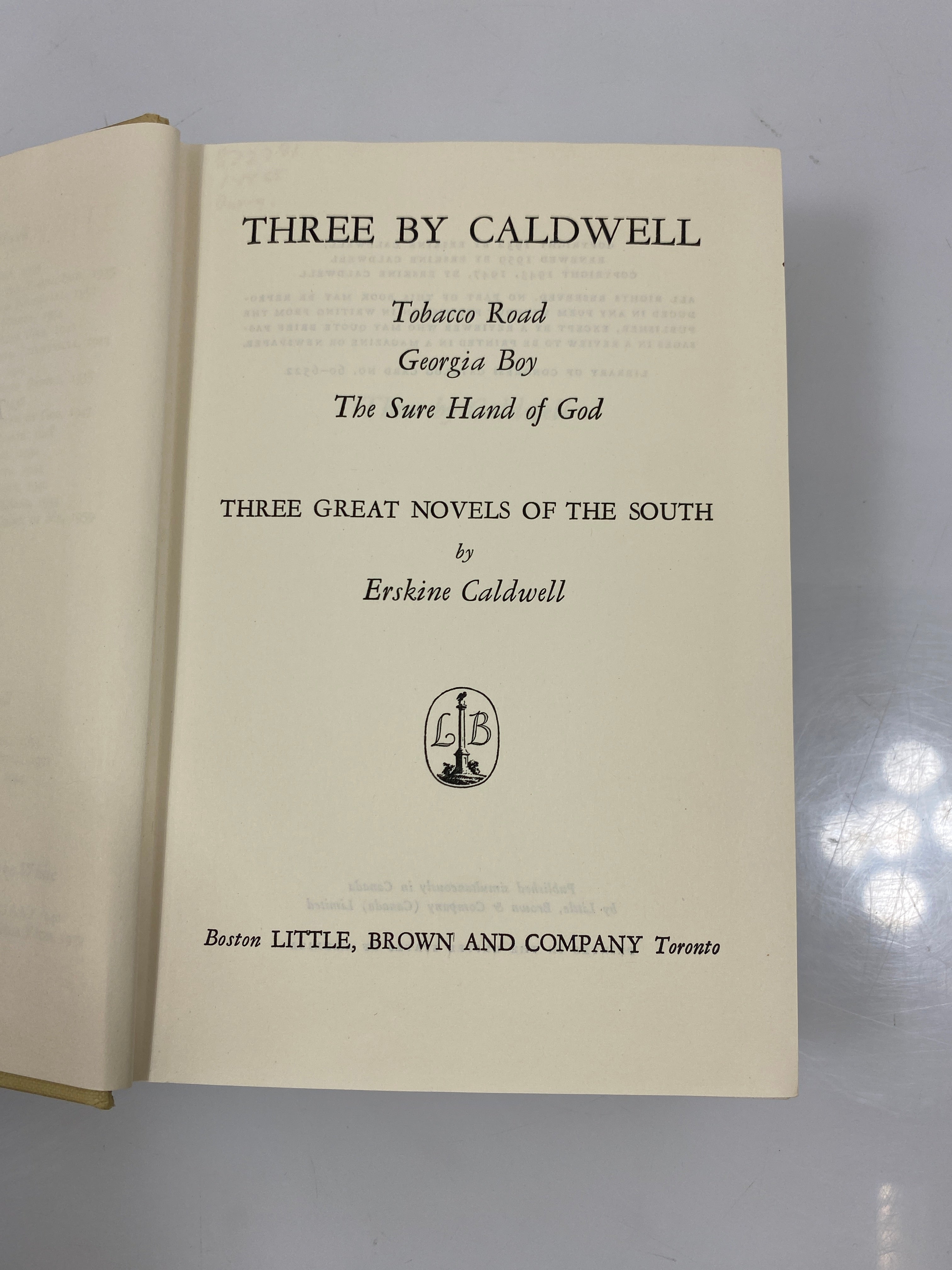 Three by Caldwell: Great Novels of the South Ex-library 1959 HC