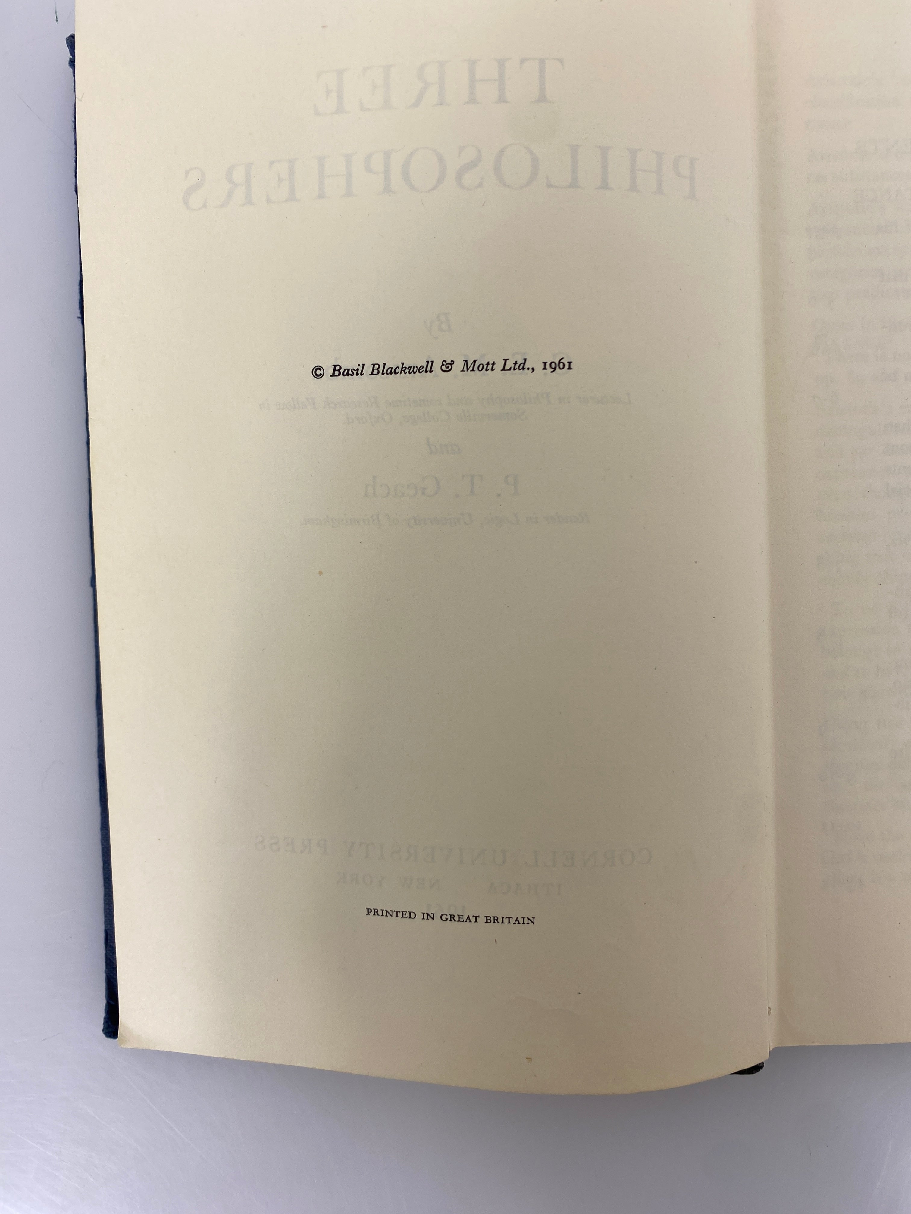 Three Philosophers by Anscombe/Geach 1961 Ex-Library HC