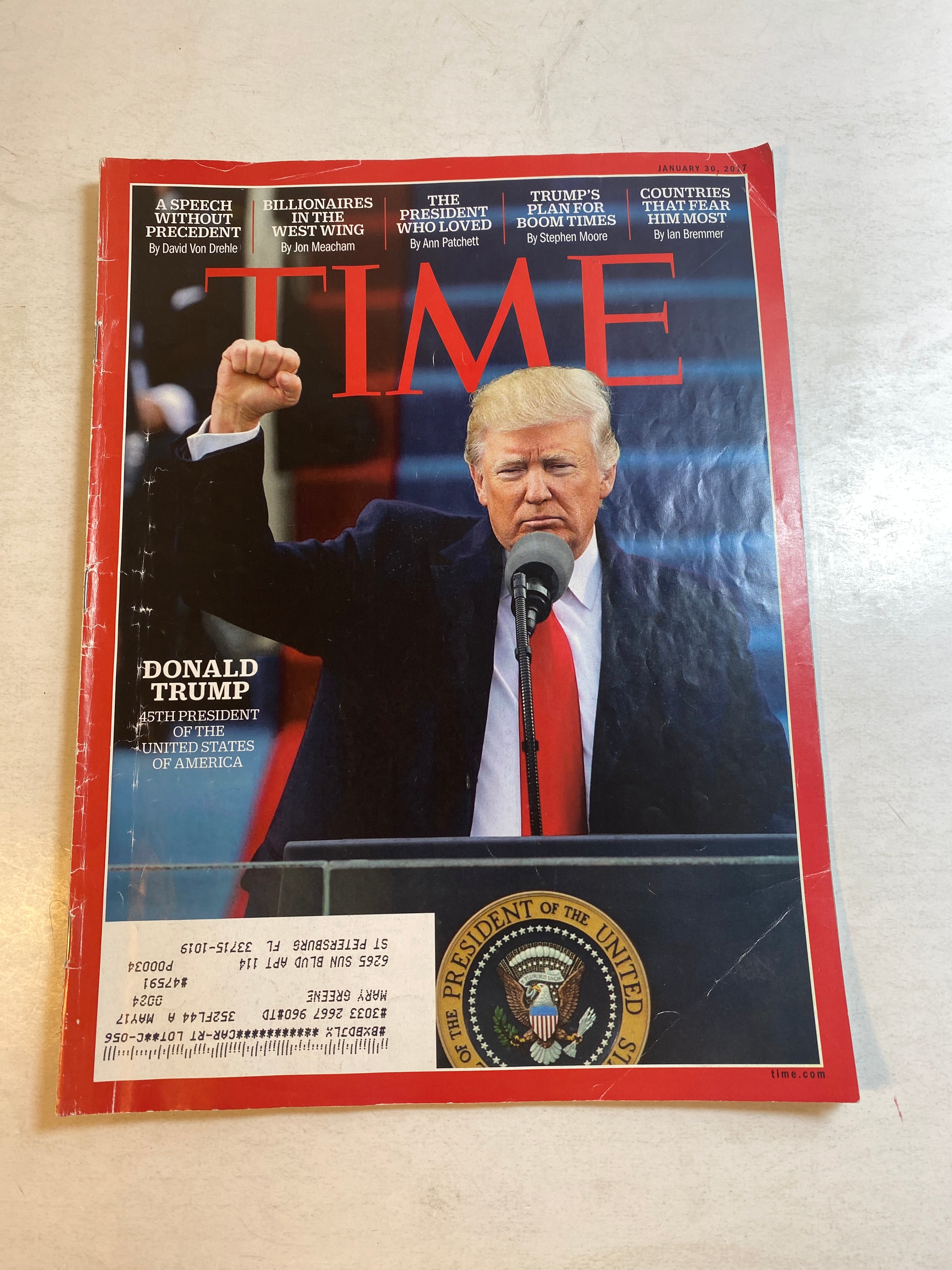 Time Magazine January 2017 Donald Trump Inauguration